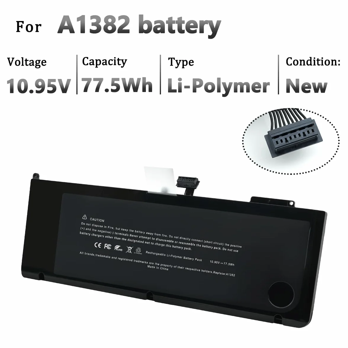 A1382 Laptop Batteria per MacBook Pro 15-inch A1286 (Early 2011, Late 2011, Mid 2012) MC721LL/A MD318LL/A MD322LL/A MC723LL/A MD035LL/A MD103LL/A MD104LL/A 10.95V