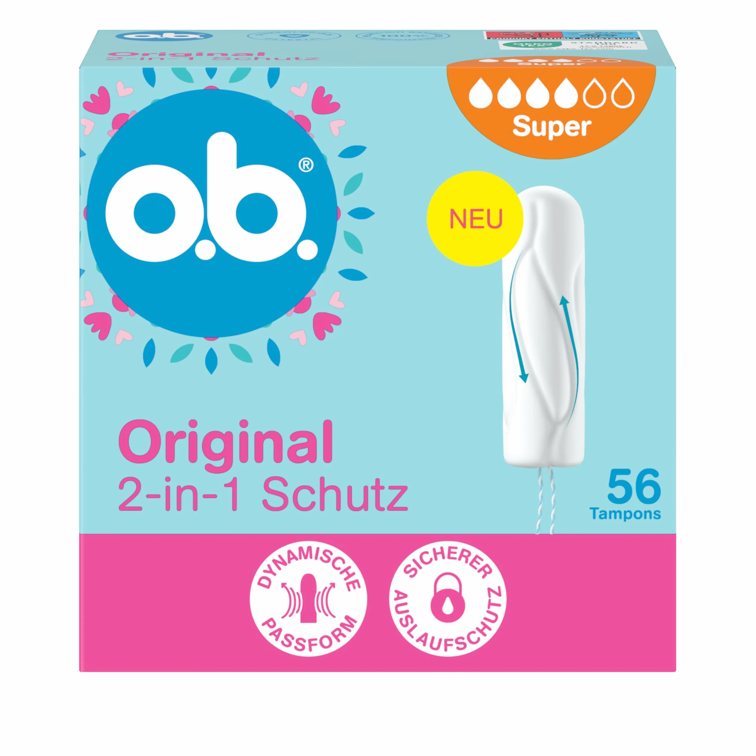 o.b. Tamponi di protezione 2 in 1 originali 56 pezzi vestibilità dinamica scanalature protezione comfort