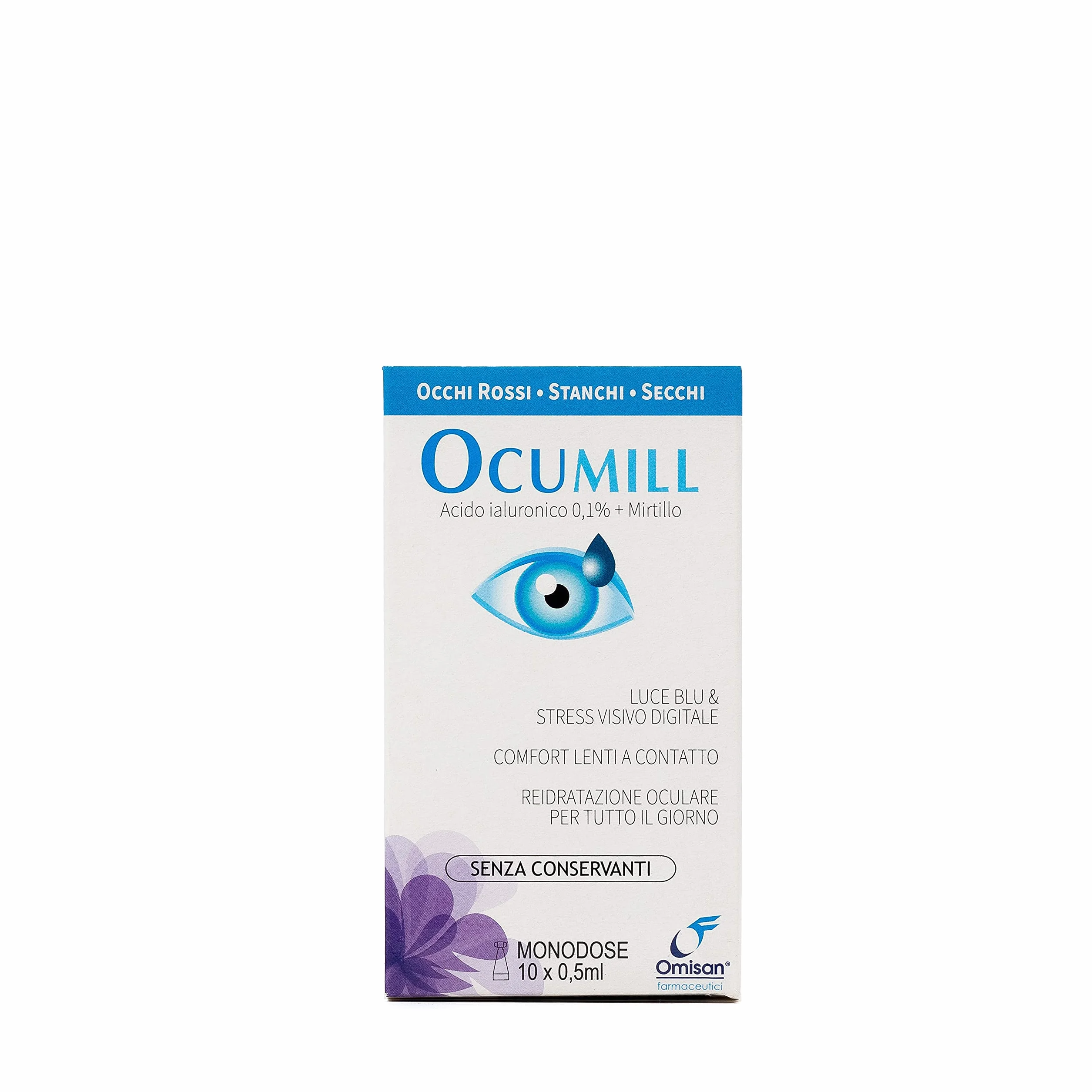 Ocumill Gocce Oculari Acido Ialuronico 3 in 1 Lubrificante Idratante Rinfrescante Monodose 10 x 0.5ml