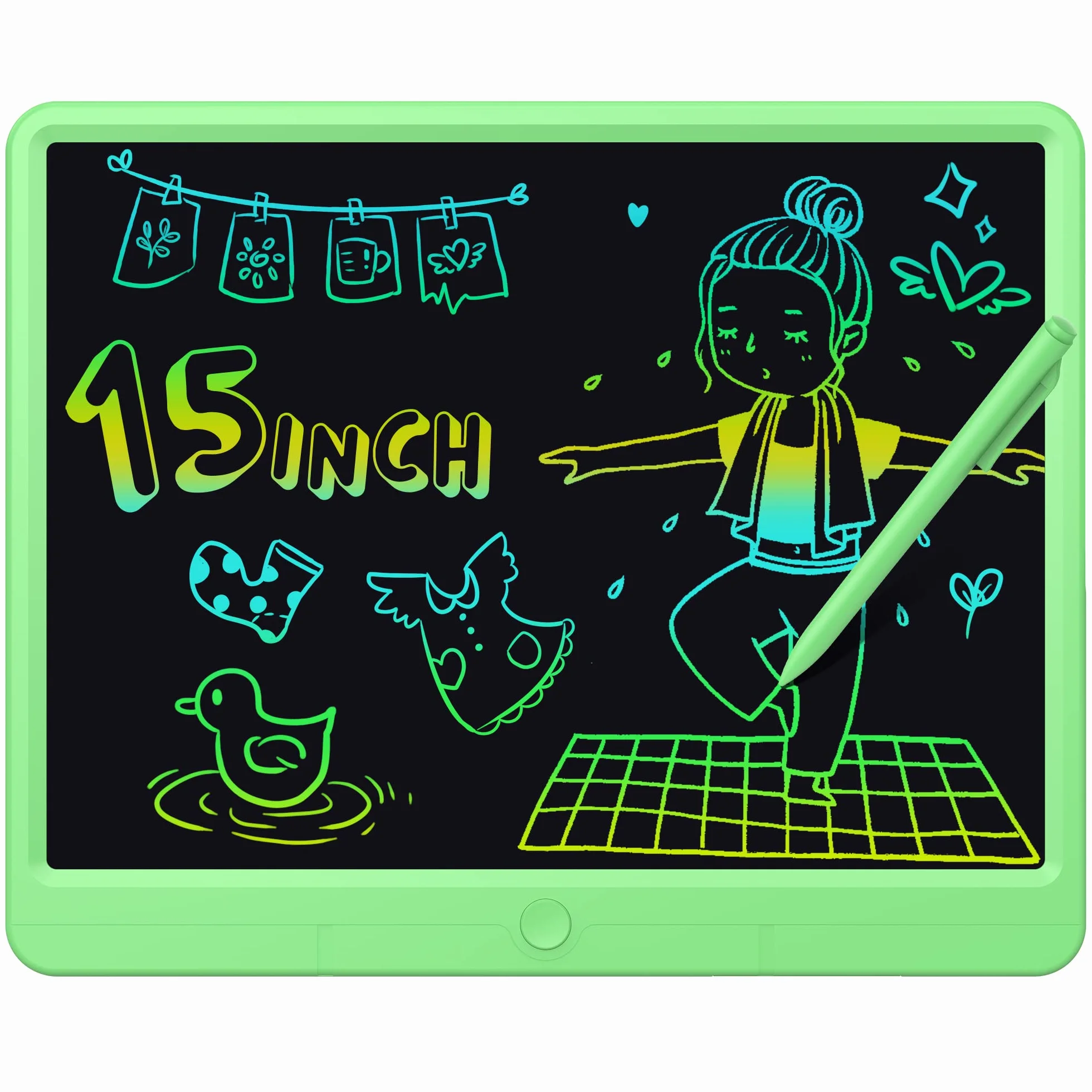 GIGART Lavagna LCD 15 pollici con chiusura a chiave per bambini 3-12 anni (verde)