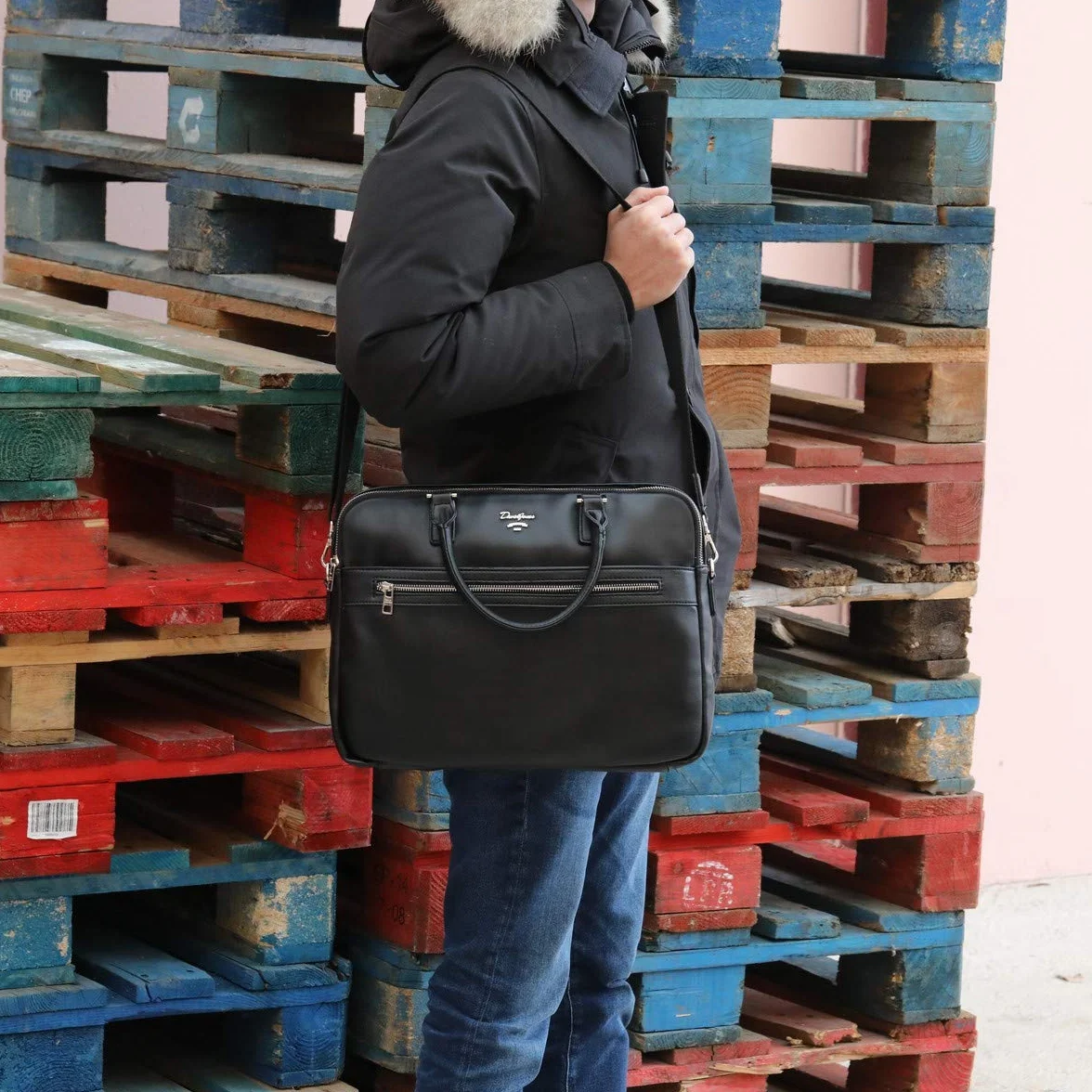David Jones - Borsa a Mano Lavoro Uomo - Ventiquattrore Cartella Ufficio PU Pelle - Borse a Spalla Tracolla 13 Pollici Laptop Portatile - Valigetta A4 Portadocumenti Business Messenger Bag - Grigio