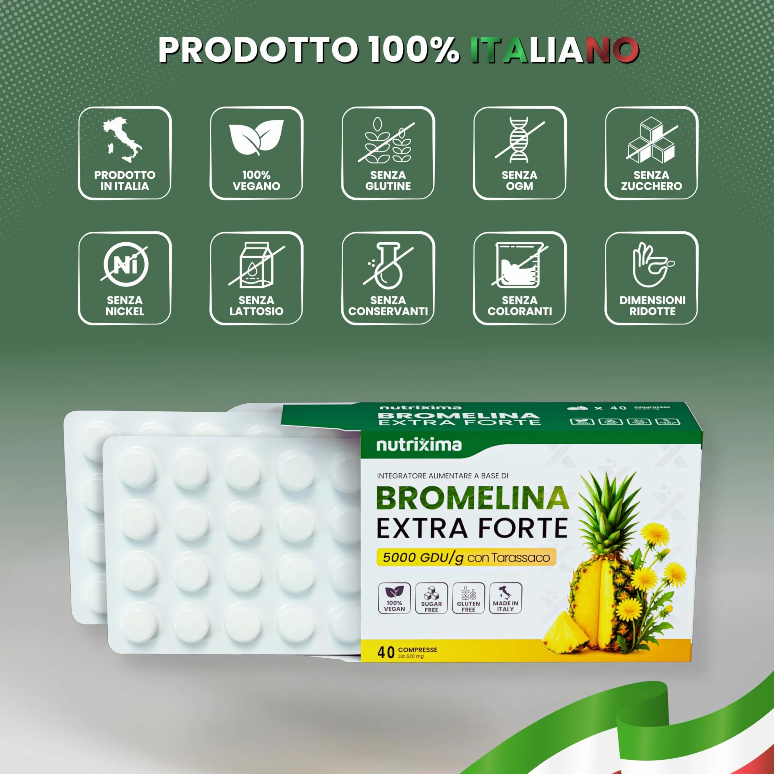 Bromelina Forte Drenante 2500+5000 GDU 40cpr con Tarassaco Made in Italy NUTRIXIMA®
