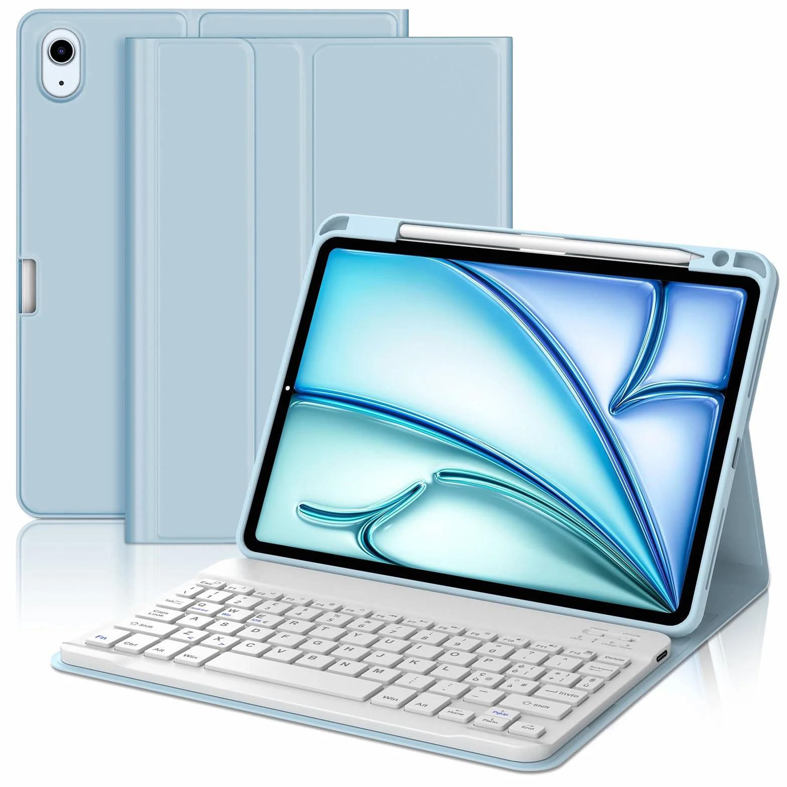 JADEMALL Custodia Tastiera per iPad Air 11 M2/M3/M4 2024/2025/2026, Italiano QWERTY Tastiera Bluetooth Magnetica Staccabile per iPad Air 11 M2/M3/M4 2024/2025/2026, Cielo blu
