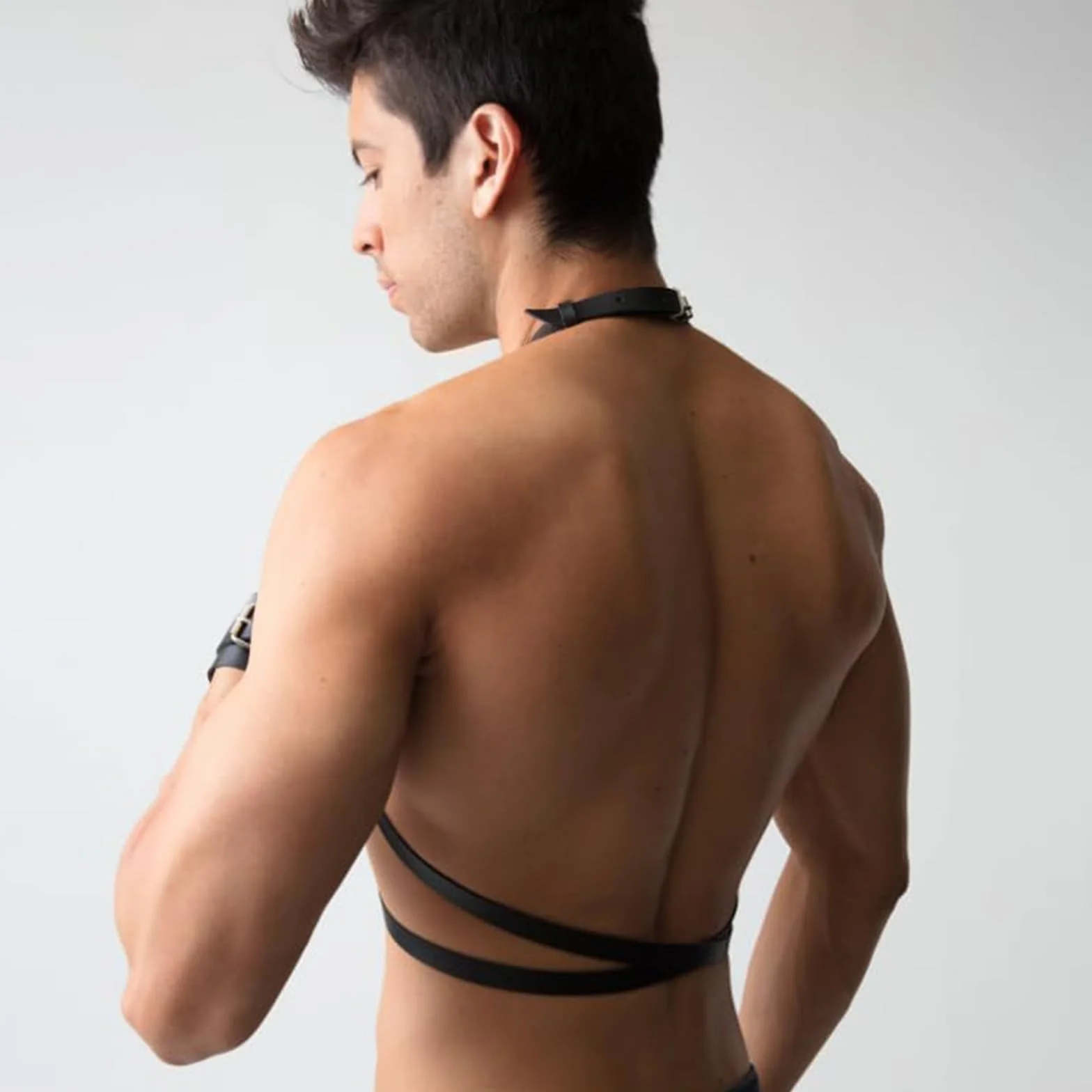 Corsetto da uomo in pelle nera BDSM Gothic Punk Chest Harness Fetish Bondage