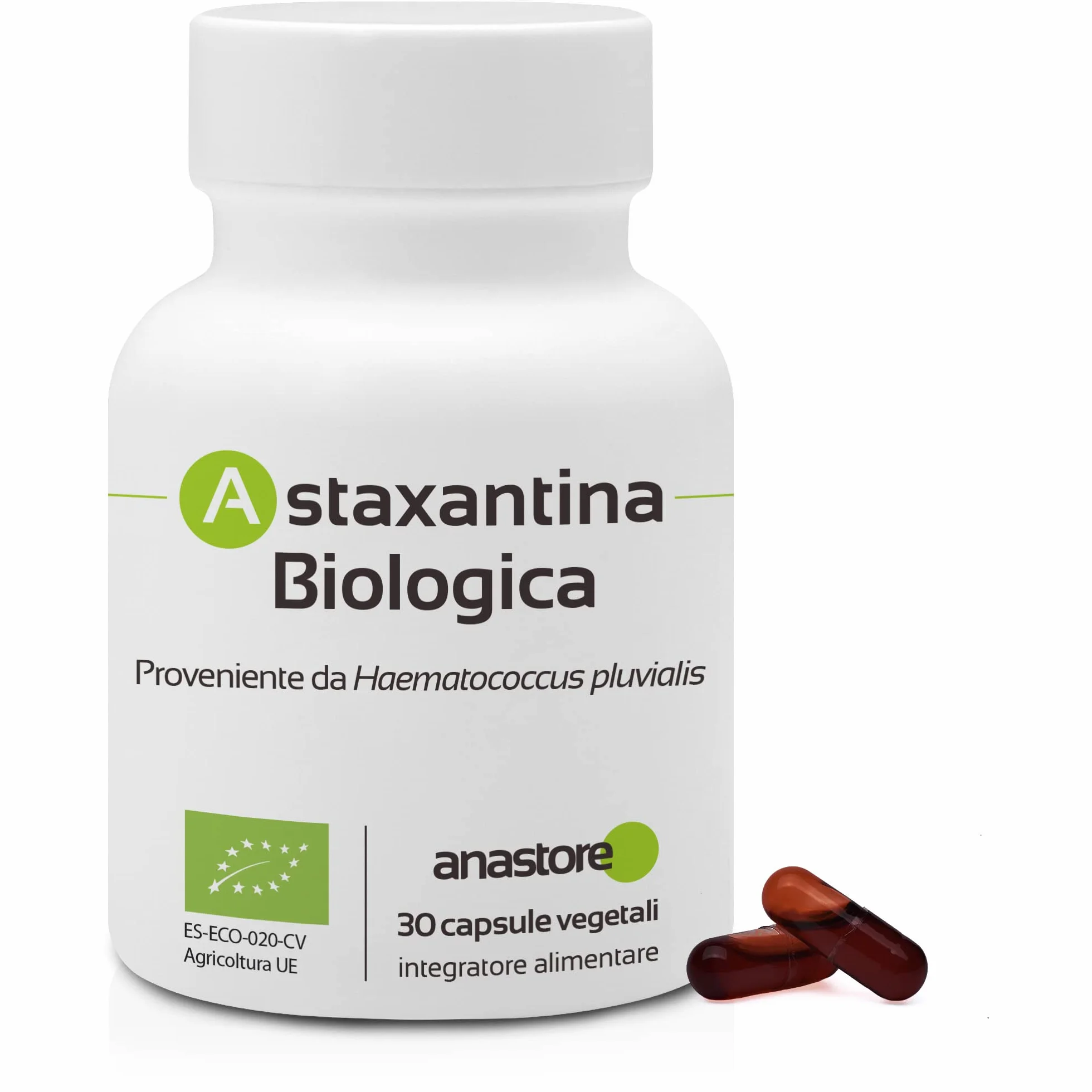 Astaxantina biologica 30 capsule vegetali 8 mg Antiossidante naturale occhi pelle