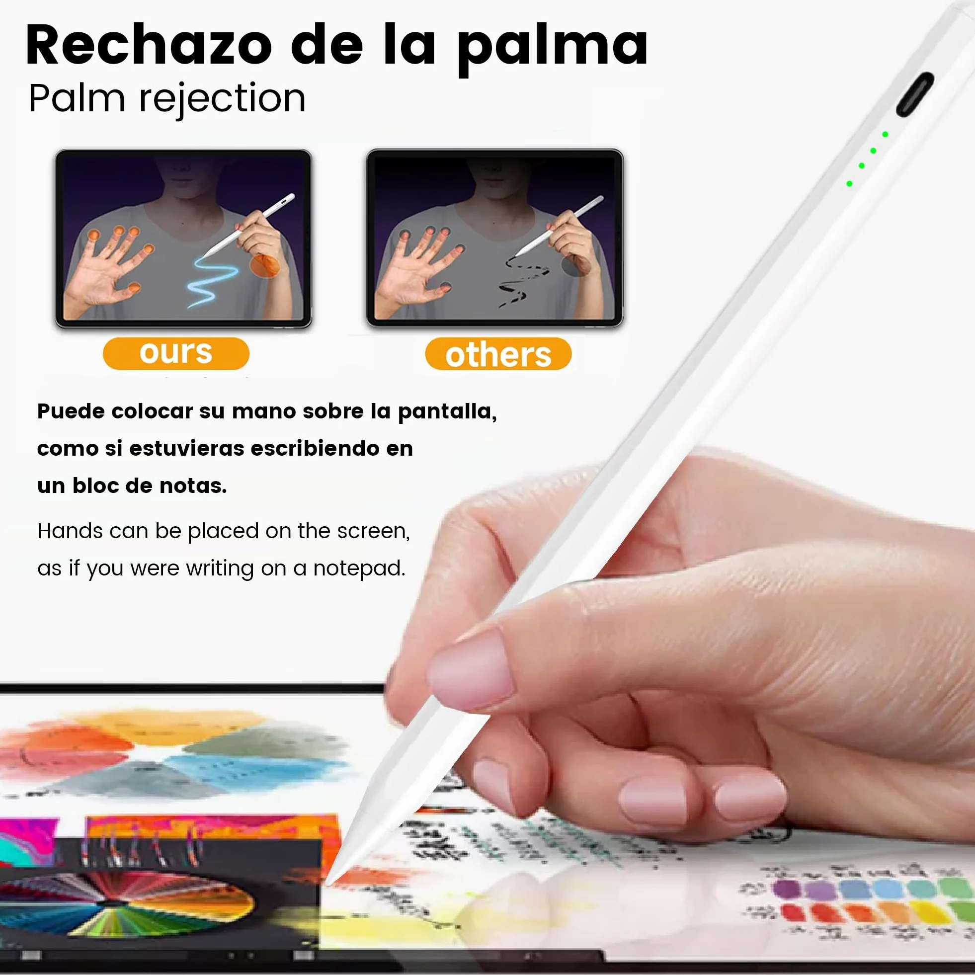 4-Ok Penna per Tablet, Stylus Pencil Compatibile con iPad 10/9/8/7/6, iPad Pro 11"/12.9", Air 3/4/5, Mini 5/6. Penna grafica con rilevazione, inclinazione, rifiuto di palmo e adsorbimento magnetico
