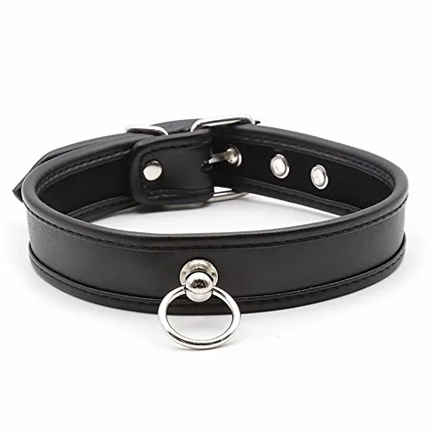BONDAGERIE® Collare Donna Schiava Choker Collarino con Anello in Ecopelle Nero