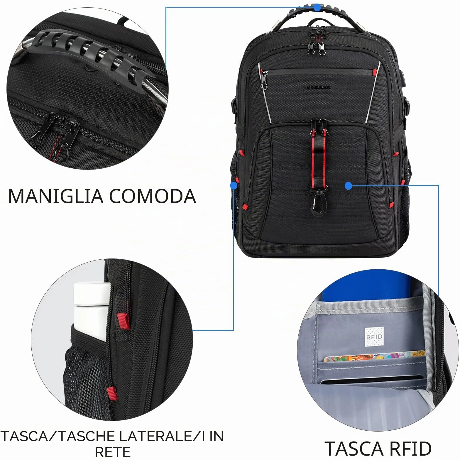 KROSER Zaino da uomo, 18,4 pollici, XXXL, con tasche RFID porta e impermeabile portatile per/viaggio/università/affari/college/uomini/donne Laptop Backpack