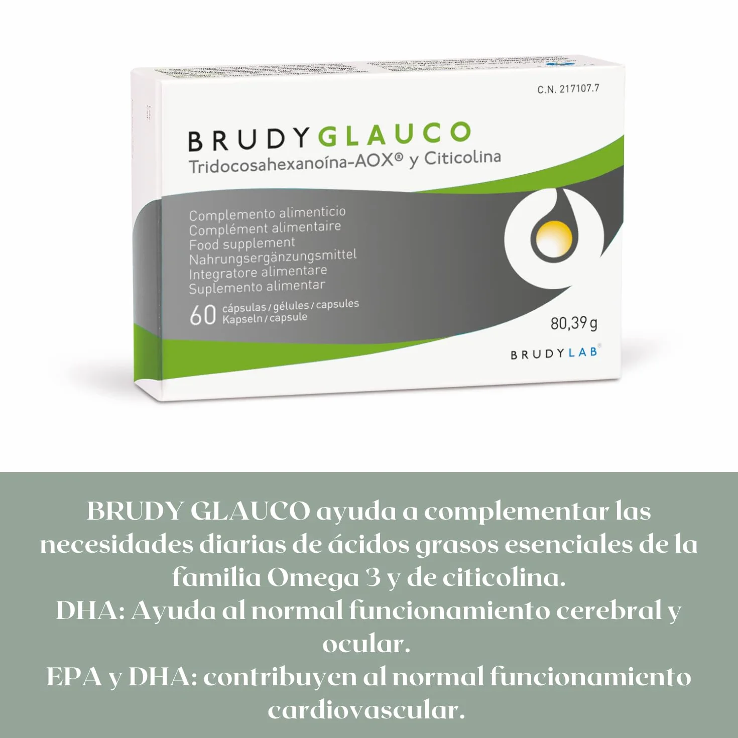 Brudy Glauco Integratore alimentare omega-3 DHA 70% EPA 8,5% DPA 6% citicolina