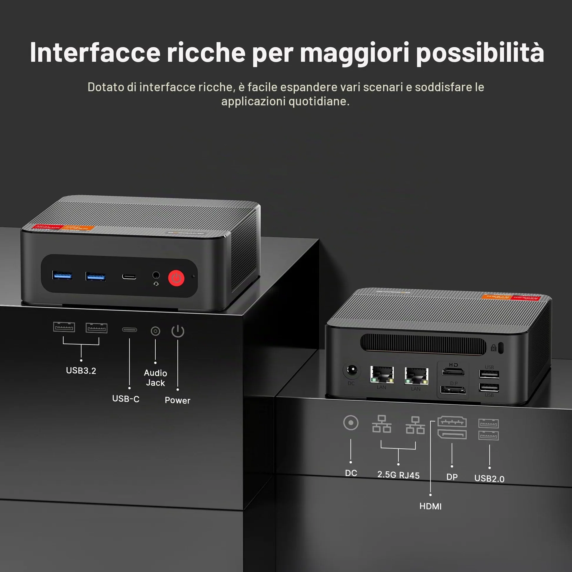 BOSGAME P4 Ultra AMD Ryzen 7 7730U 16 GB DDR4 512 GB SSD Mini-PC | Windows 11 Pro, 8C/16T, 4K a 60 Hz con triplo display, HDMI, Type-C, USB 3.2, DUAL LAN, Wi-Fi 6E, BT 5.2 Mini-PC