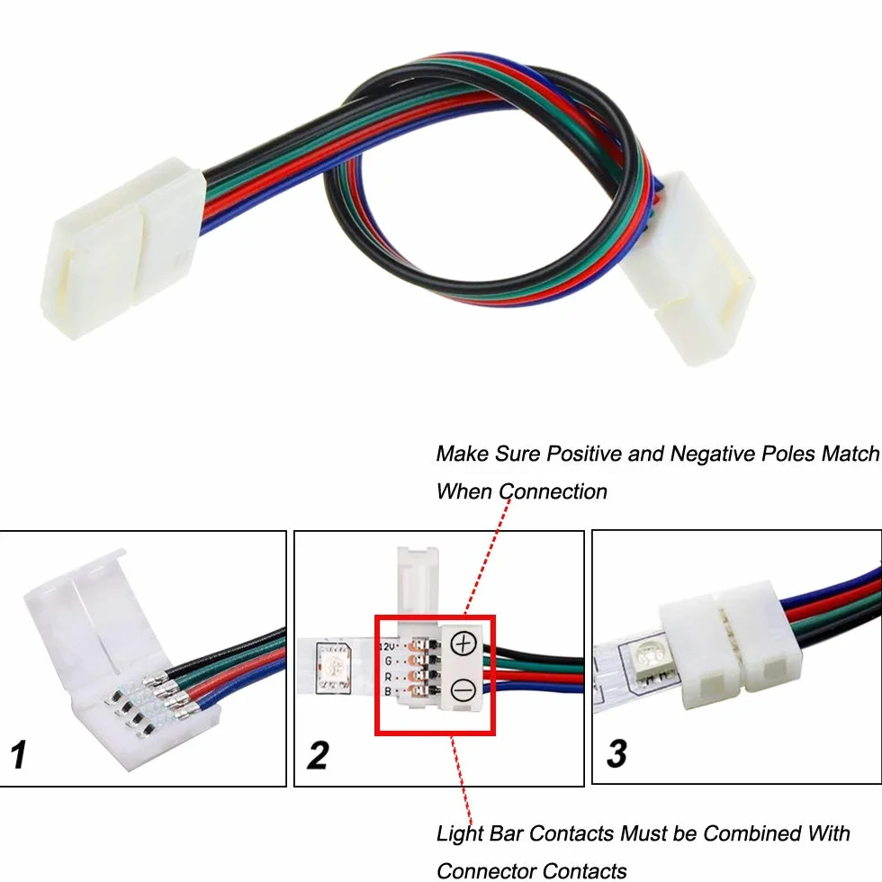 FULARR 12Pcs Professionale 4 Pin LED Striscia Luminosa Connettore, 10mm Non-Impermeabile Snap Giù, Senza Saldatura 5050 RGB LED Striscia