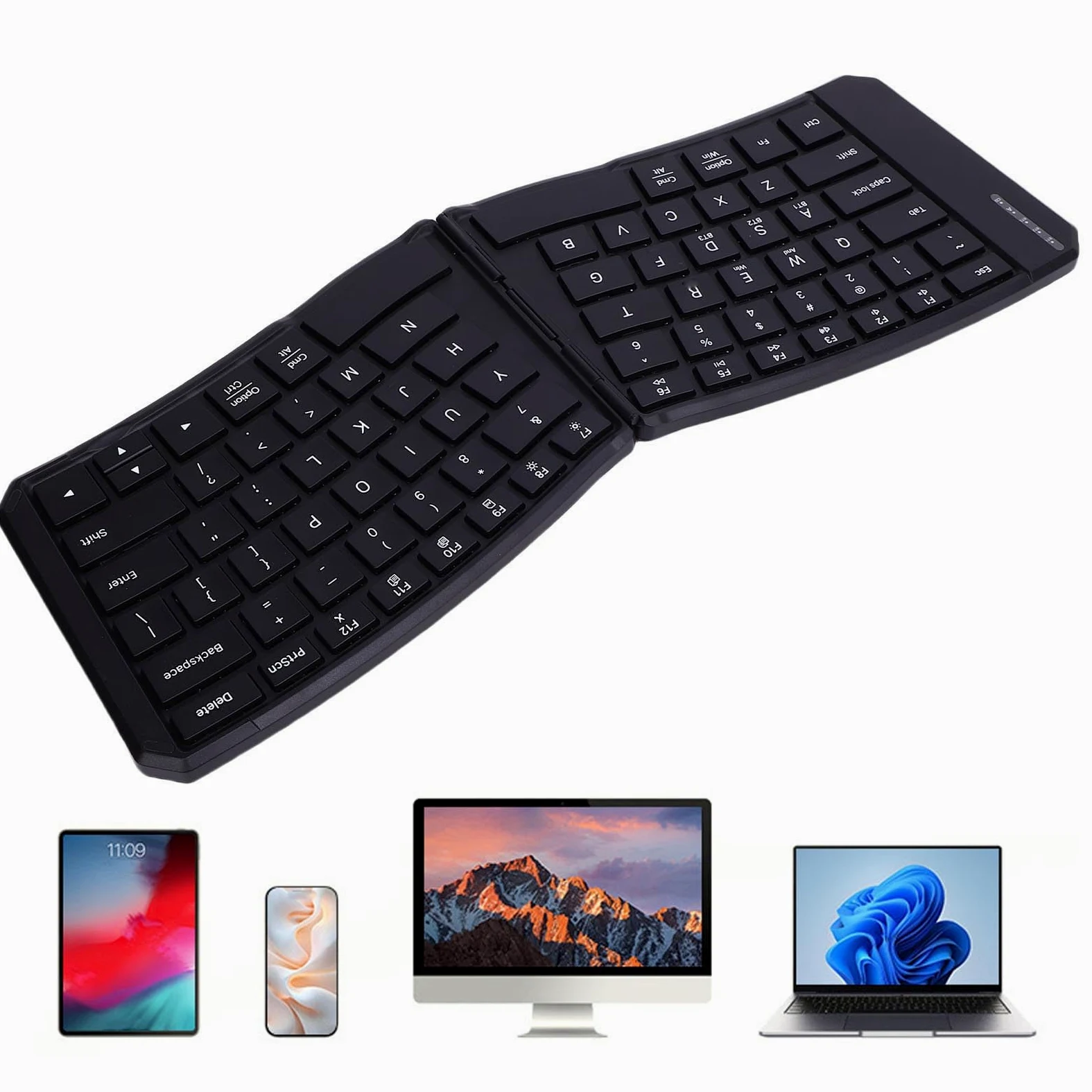 Fabater Tastiera Ergonomica Pieghevole, Tastiera Bluetooth Pieghevole Divisa con Copertura in Pelle PU, da Viaggio Portatile Ultra Sottile Ricaricabile Tramite USB-C