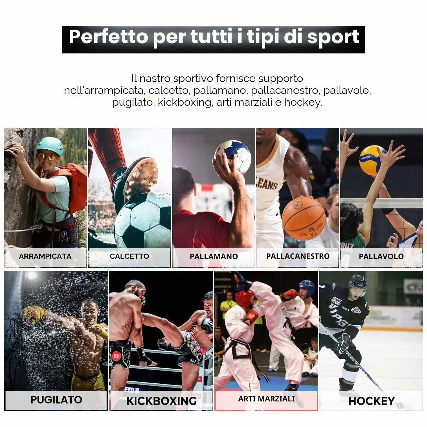 Nastro sportivo bianco 5cm x 10m set 4 rotoli autoadesivo extra forte strappabile