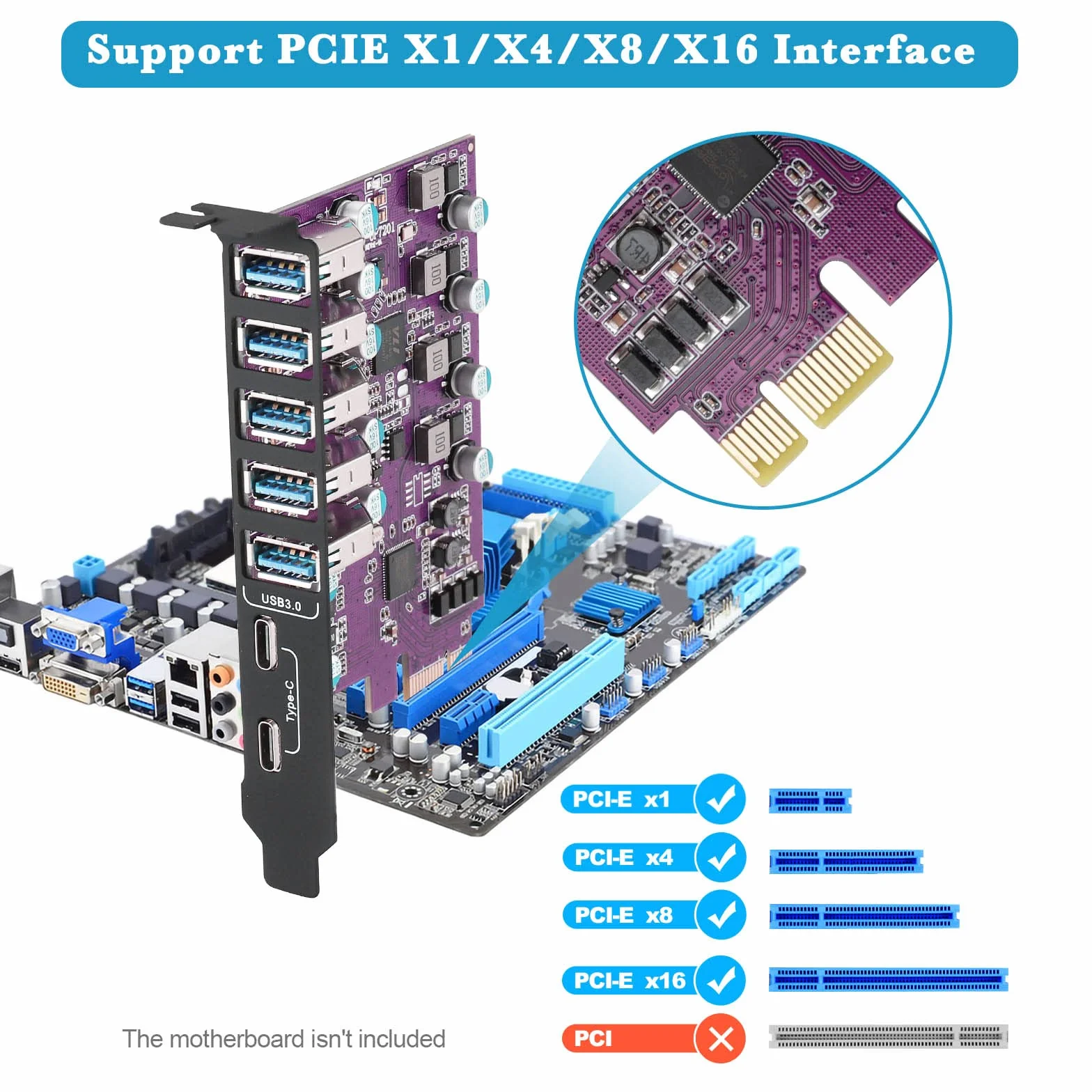 Scheda di Espansione USB 3.0 da 7 Porte (5x Type-A, 2x Type-C) 5 Gbps USB PCI Express per Windows e Mac