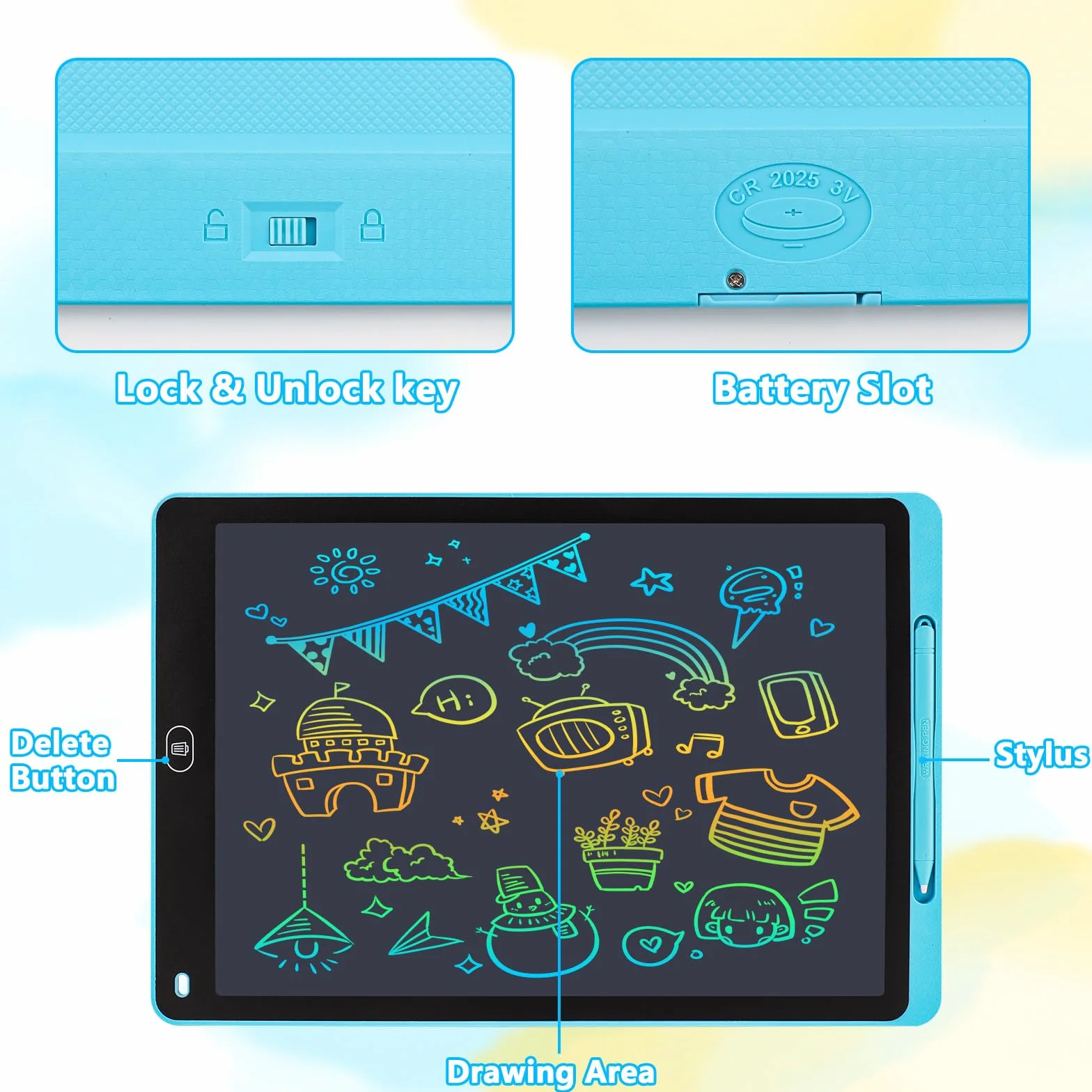 Tavoletta Grafica Bambini 16 Pollici LCD Lavagna Magnetica Cancellabile Display Colorato Giocattoli Educativi 3-12 Anni Blu
