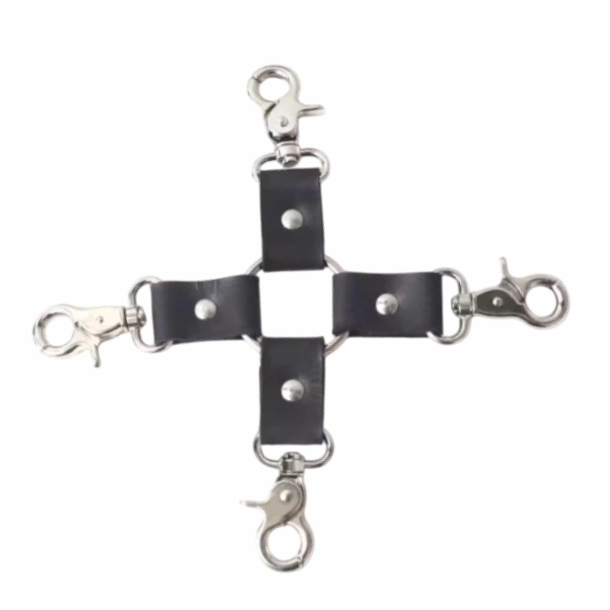 Cinghie di Contenimento in Pelle Cross Design Nero con Moschettoni in Metallo