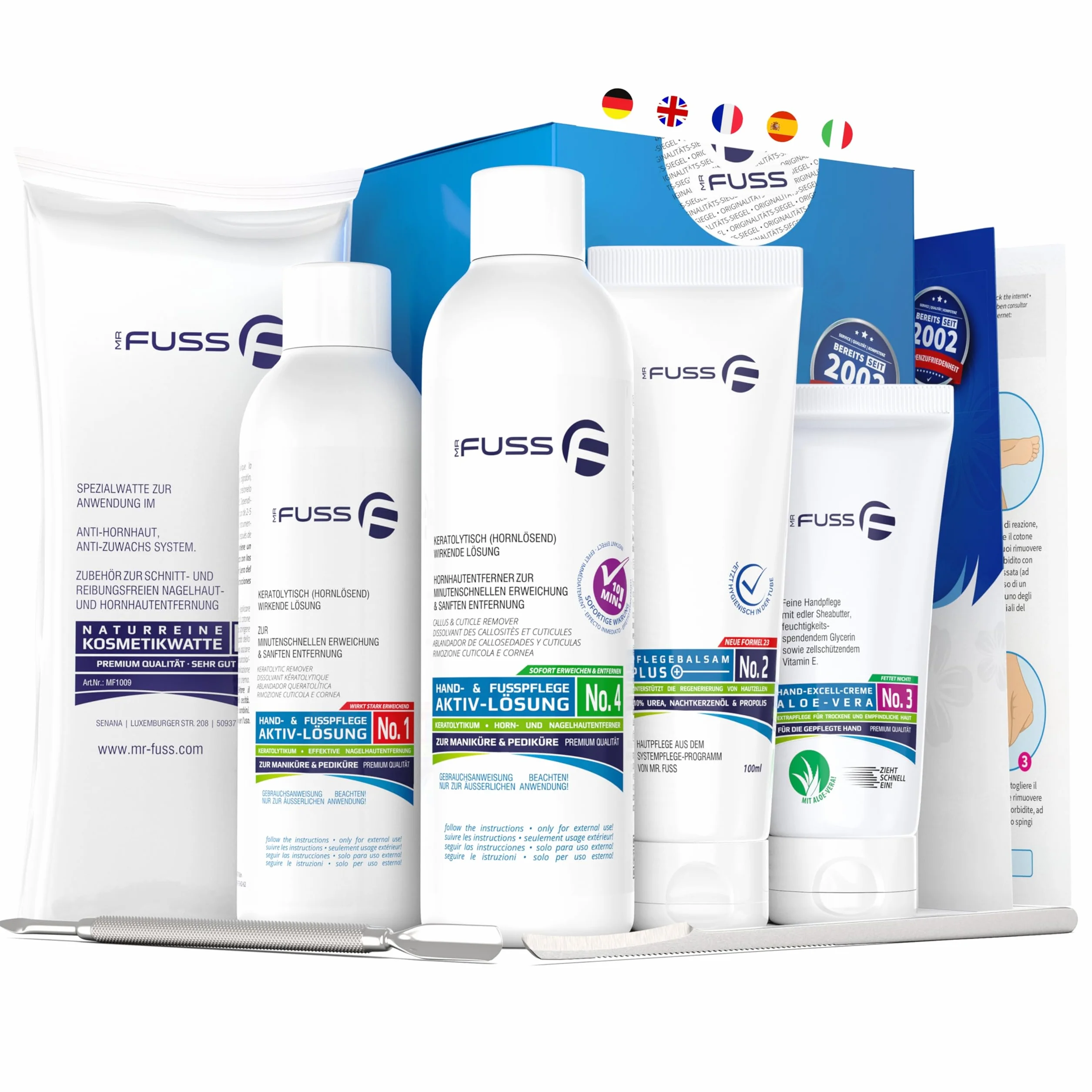 Mr. Fuss Starter Kit 7 pezzi per calli piedi rimozione delicata manicure Sistema Anti-Callosità