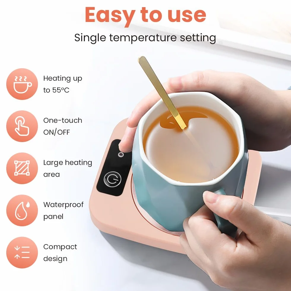 Scalda Tazza da Scrivania, 55℃ Scalda Tazza Elettrico Warm per Caffè Bevande Tè Scalda Latte 220V 16W Portatile Elettrico Scaldatazze Scalda Tazze Mini Cuscinetto Riscaldante per Tazze Ros