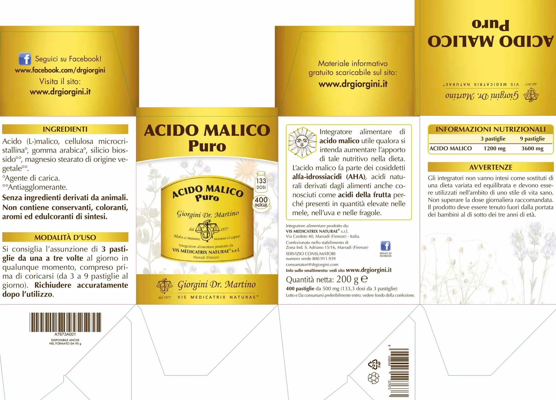 ACIDO MALICO PURO pastiglie - 200 g integratore acido malico 133 dosi
