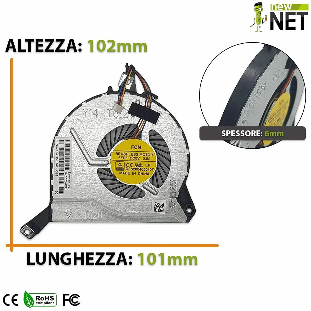 New Net ® Ventola CPU Fan compatibile con HP EG50060S1-C120-S9A DFS200405040T KSB0705HBA05 773384-001 762505-001 767776-001 722437-001 767712-001 765788-001