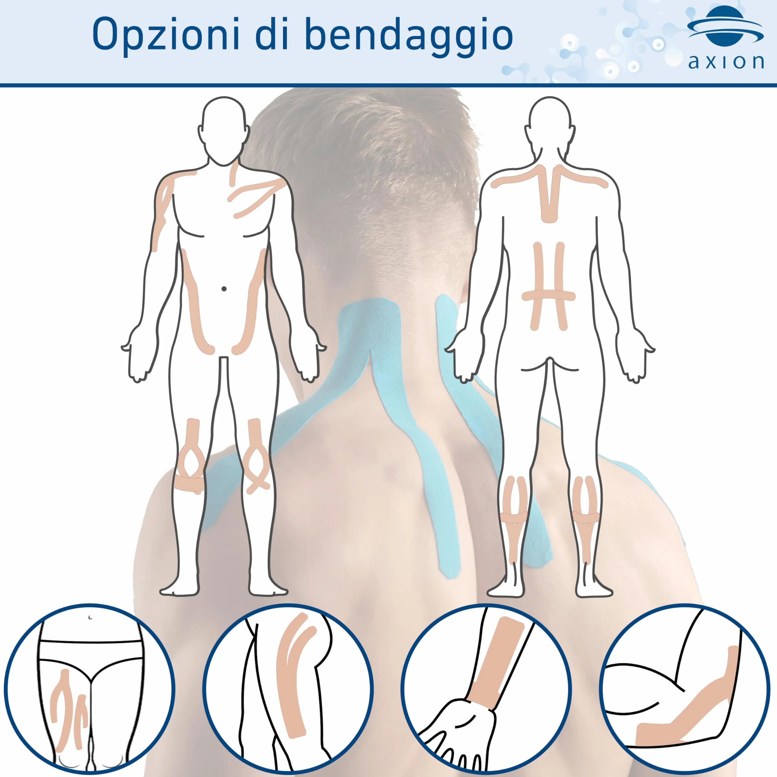 axion Nastri Kinesiologici 2 Rotoli Beige Fasciatura fitness impermeabile elastica autoadesiva