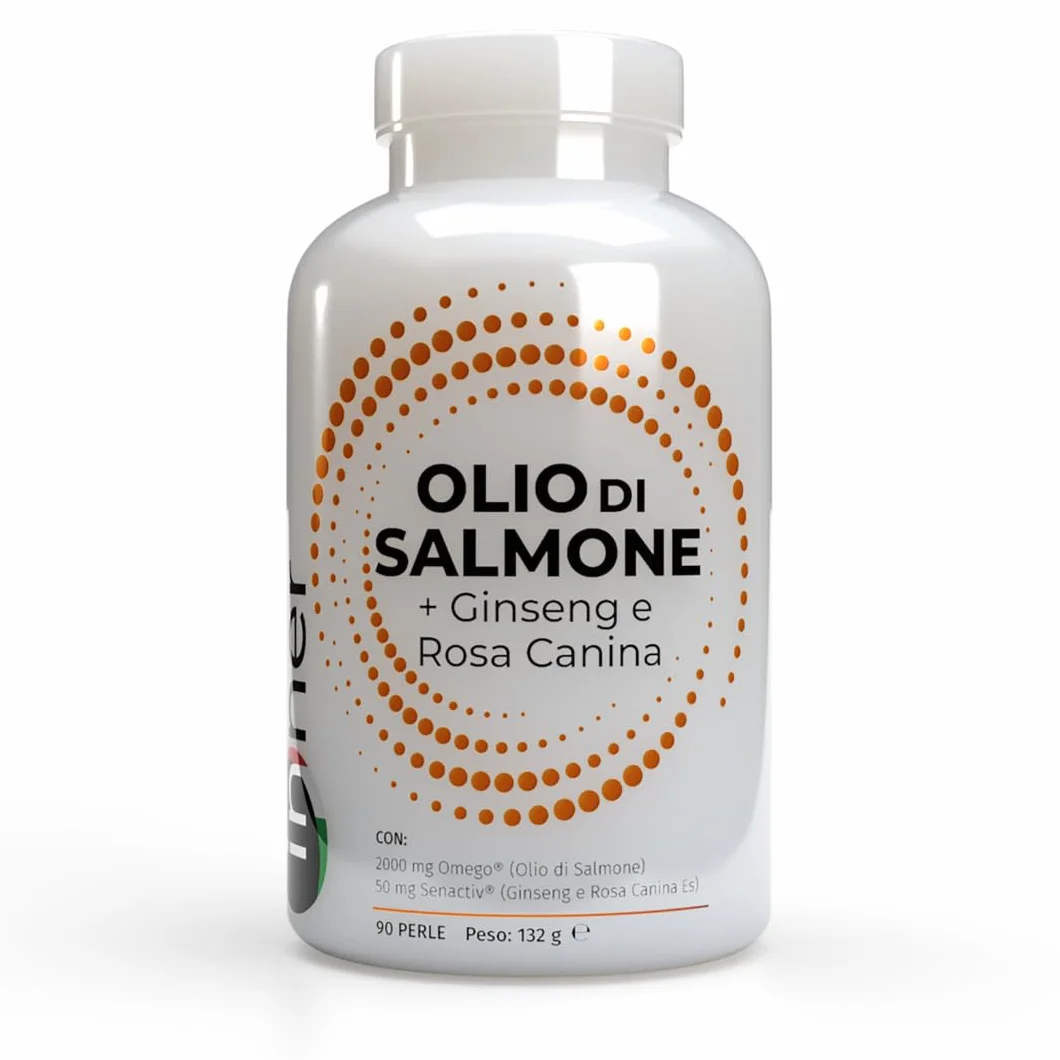 Inner Olio di Salmone + Ginseng e Rosa Canina 90 perle – Integratore Naturale Omega a Spettro Completo con OmeGo® DPA DHA EPA Astaxantina