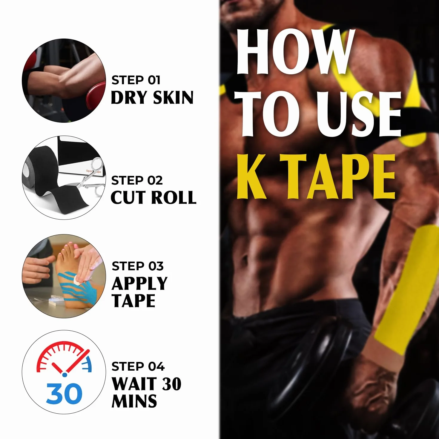 Kinesio Tape 3 Rotoli 5m x 5cm Impermeabile Elastico Nero+Blu+Rosa