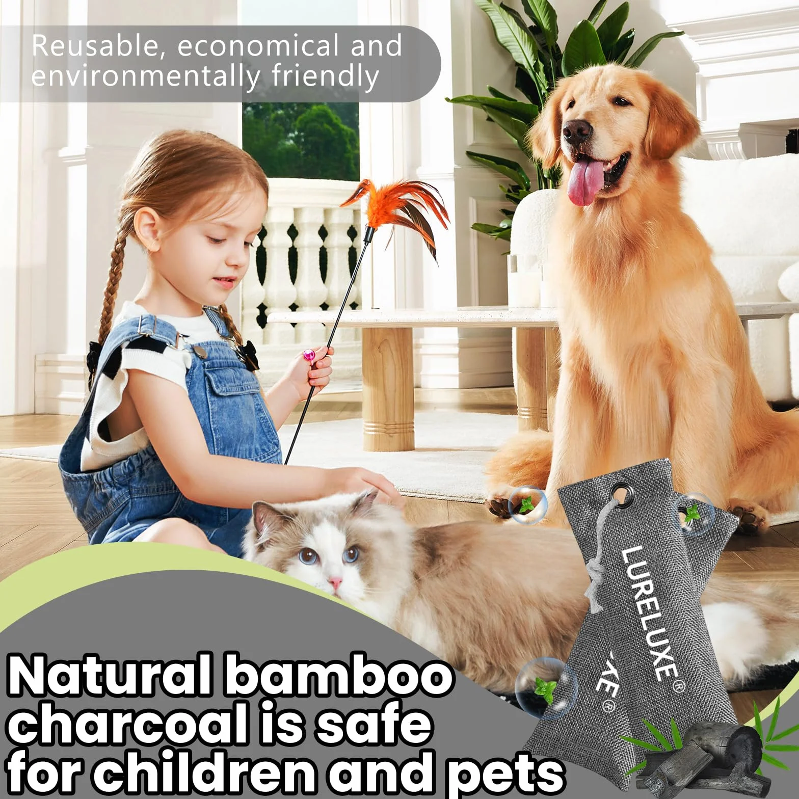 Sacco Deodorante Carbone Attivo Bambù 2 Pezzi Elimina Odori Fresca Fragranza Grigio