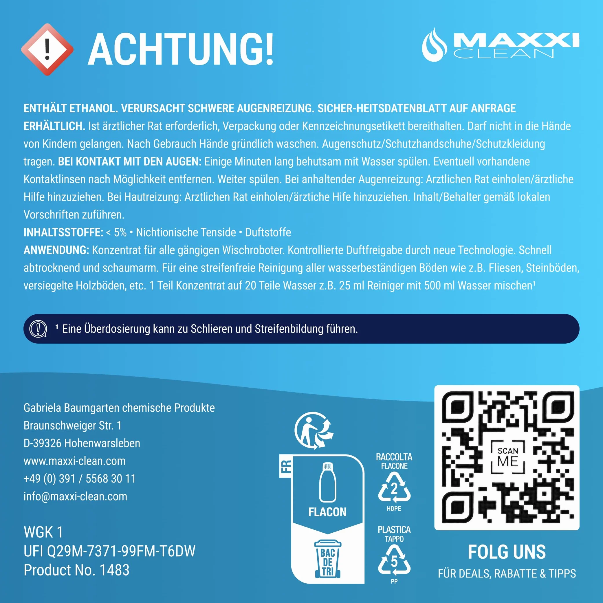 Maxxi Clean Detergente 750 ml per robot di pulizia - detergente pavimenti concentrato