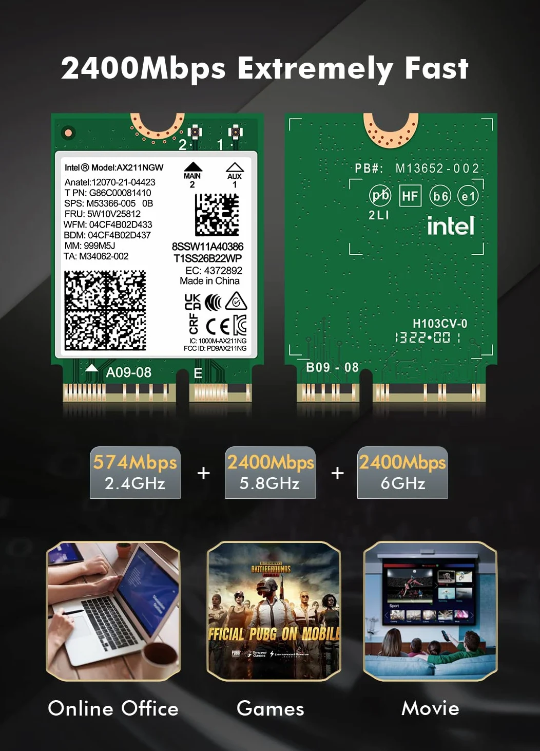WiFi 6E Wireless Card AX211 NGW. Only Support CNVio2 Protocol and 12/13th Generation CPU, Bluetooth 5.3, Tri-Band 5400Mbps, Network Adapter for Laptop Support Windows 10/11 (64bit),Linux.