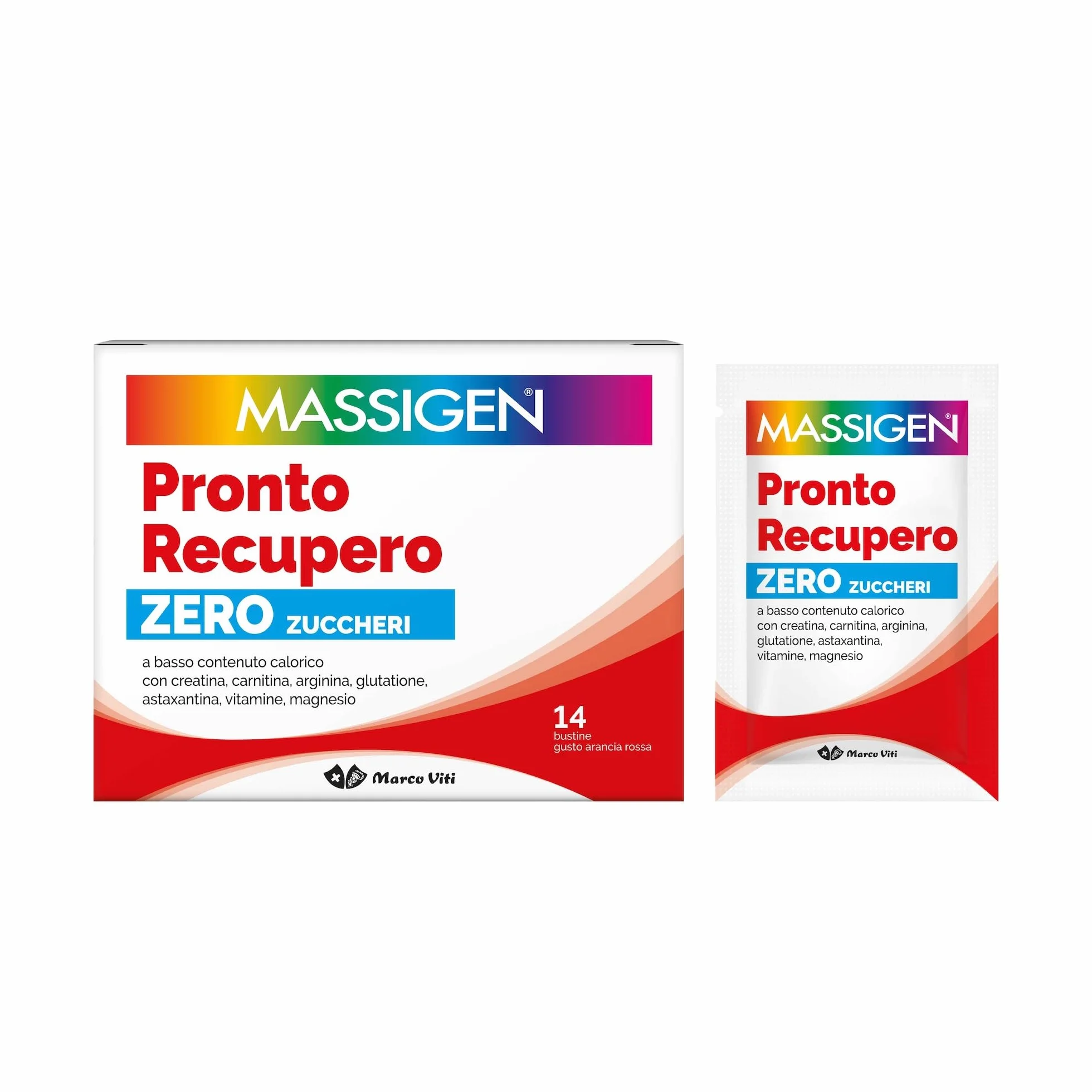 MASSIGEN Pronto Recupero Zero Zuccheri Integratore Tonico Energetico con Carnitina Creatina Arginina 14 Bustine