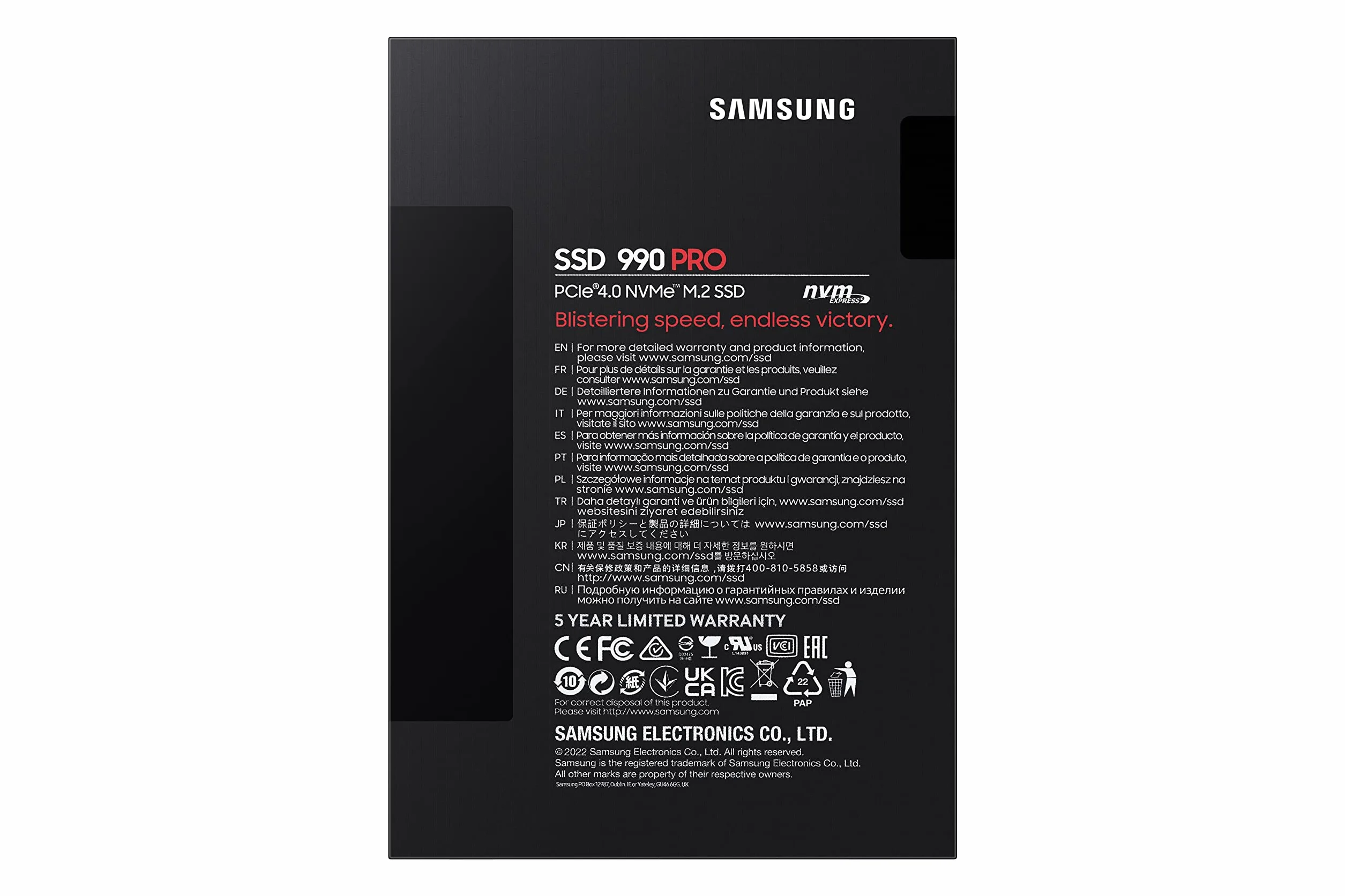 Samsung 990 PRO 1TB NVMe M.2 SSD PCIe 4.0 7450 MB/s lettura 6900 MB/s scrittura interno Nero