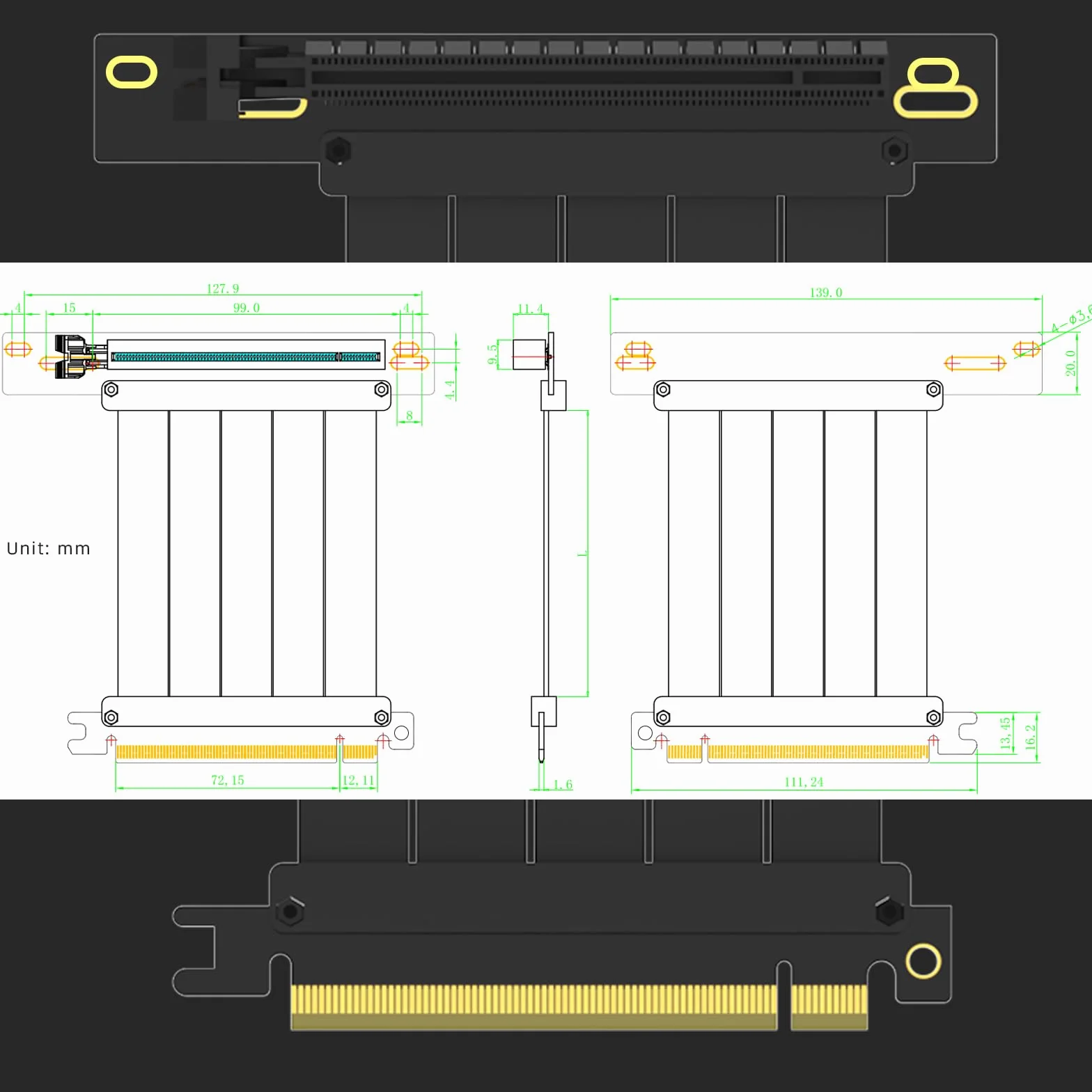 GLOTRENDS 200 mm PCIe 3.0 X16 Cavo Riser per GPU PCIe 3.0 di fascia bassa, come GeForce RTX 20/GTX 16/GTX 10 Series e AMD Radeon RX5000/VII/RX Vega/R9 Fury Series, ecc.