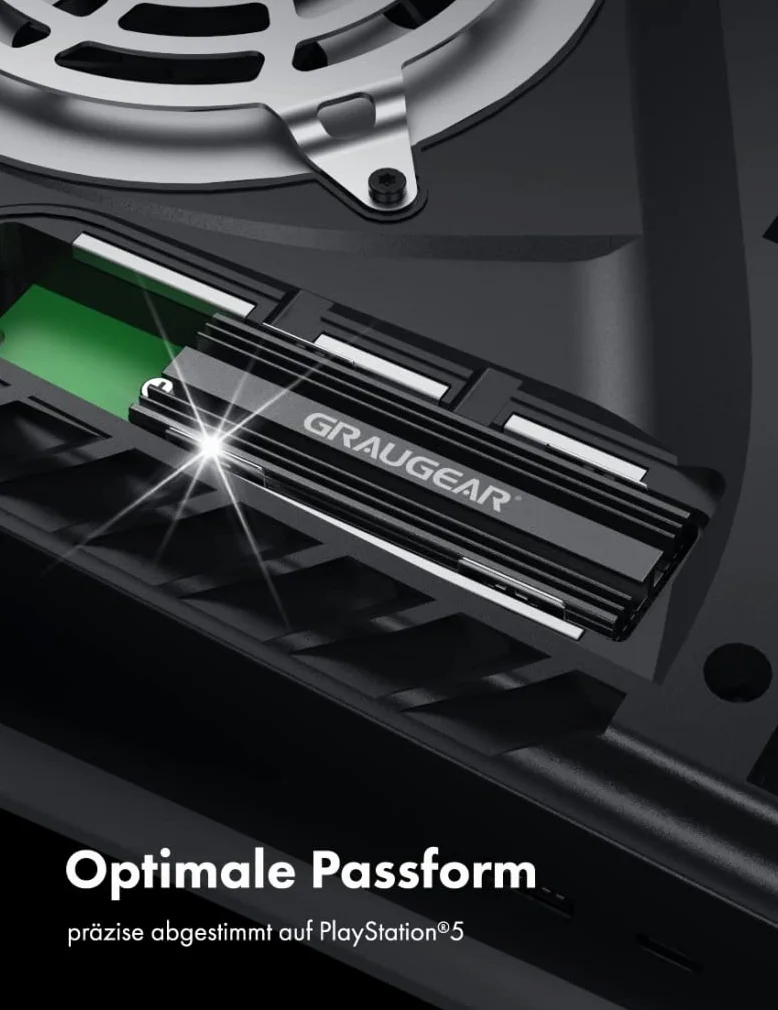 GRAUGEAR Dissipatore di calore per SSD M.2 NVMe (2280), passivo, kit di raffreddamento M.2, adatto per PlayStation®5 e PS5 Slim, 2 cuscinetti termici in silicone, alluminio