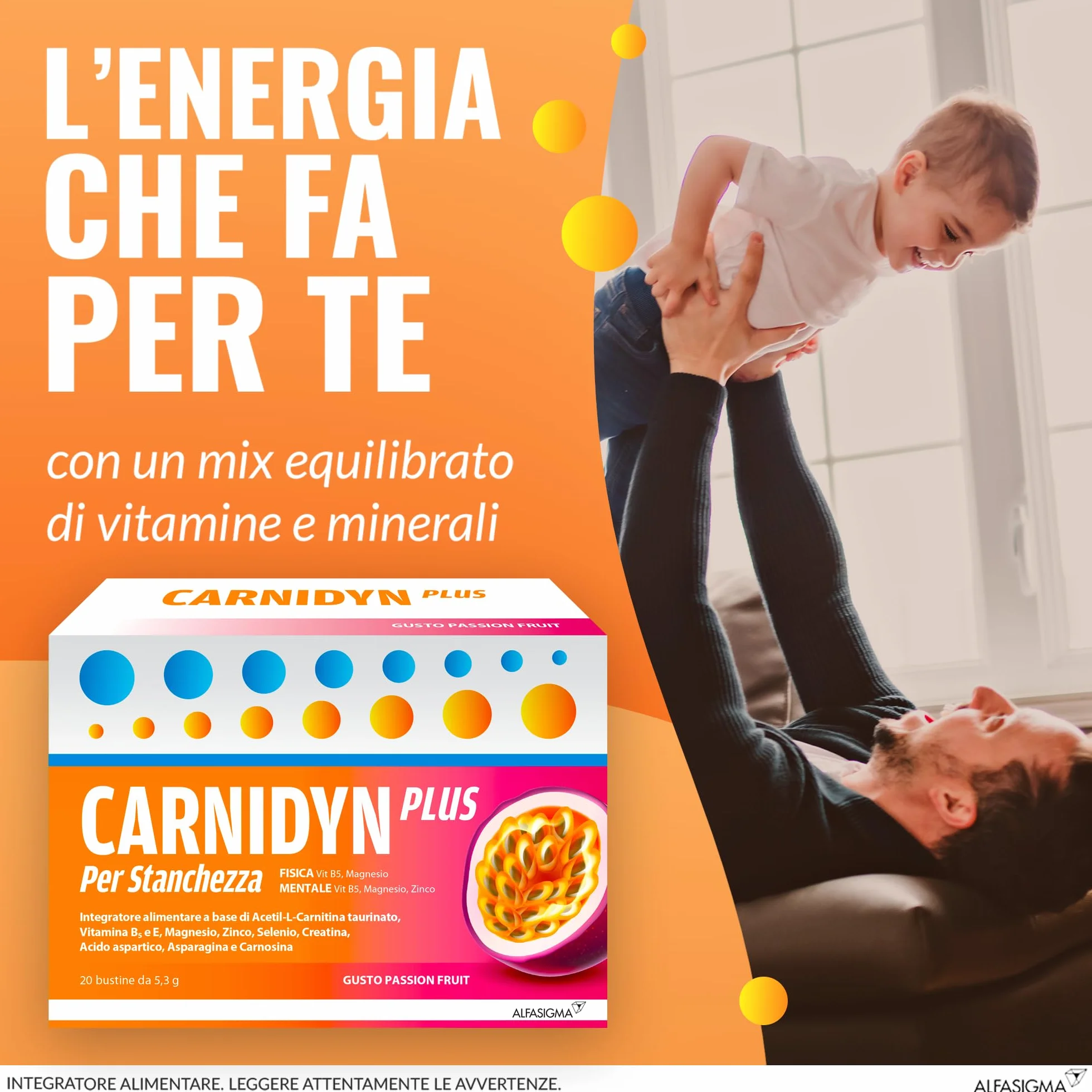 Carnidyn Plus Integratore Alimentare Stanchezza Mentale Fisica 20 Bustine 5g Gusto Passion Fruit