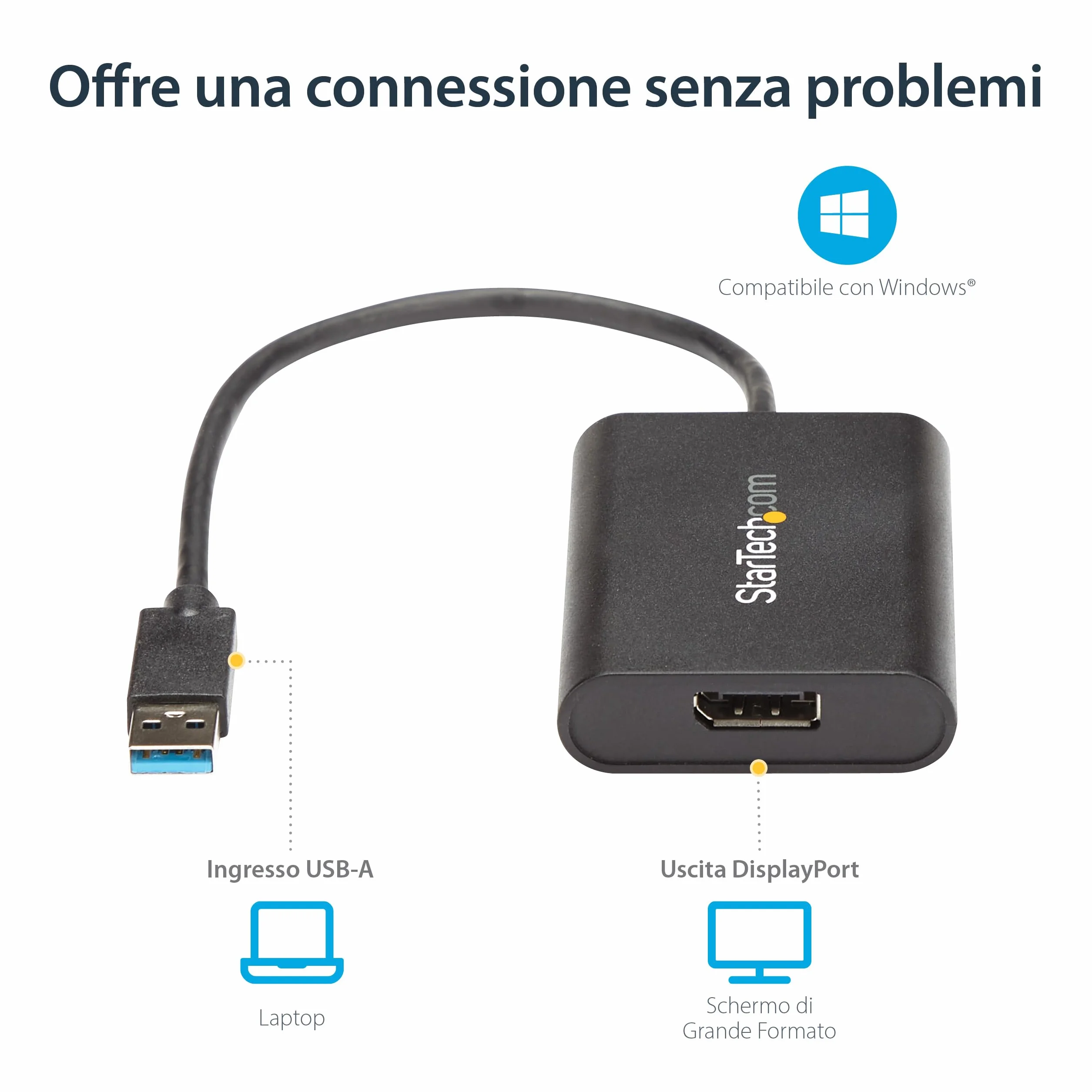 StarTech.com Adattatore USB a DisplayPort - USB 3.0 - 4K 30Hz - Convertitore video USB a DP