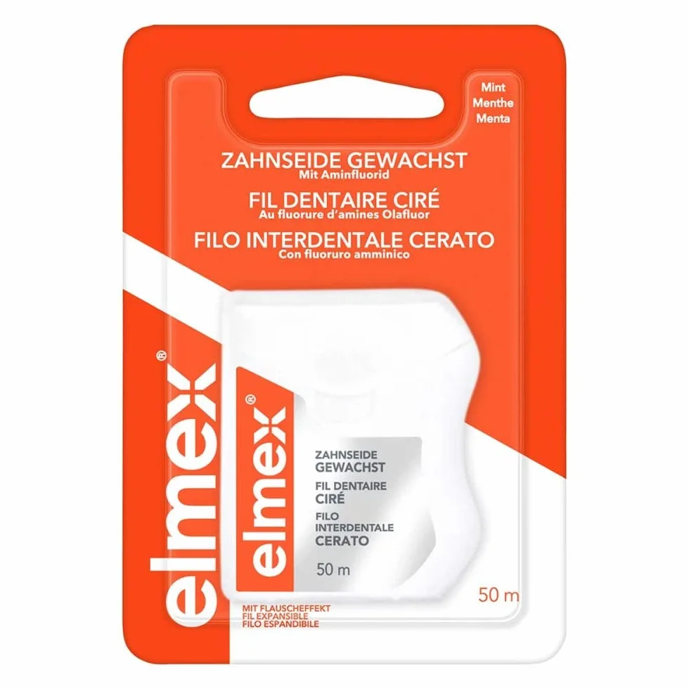 Elmex Filo Interdentale Cerato con Fluoro Amminico, Gusto Menta Fresca, 50 Metri