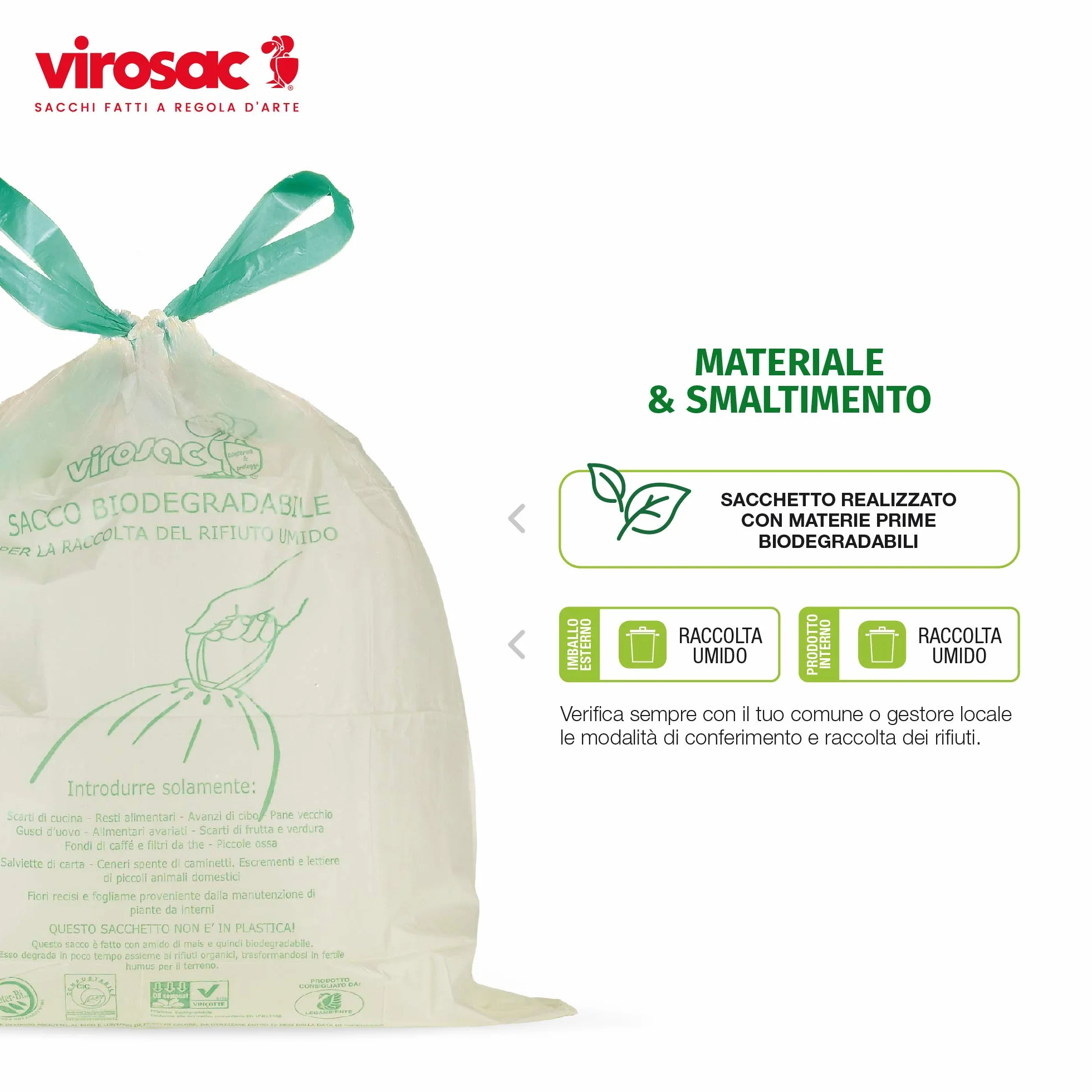 VIROSAC Biopratico Sacchetti Rifiuti Biodegradabili 35x42 con Maniglie 30 Pezzi