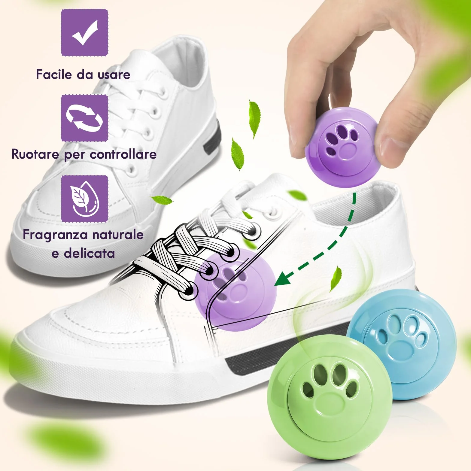 Deodoranti per Scarpe da Ginnastica 12 Palline Lavanda Lino Gelsomino Talco