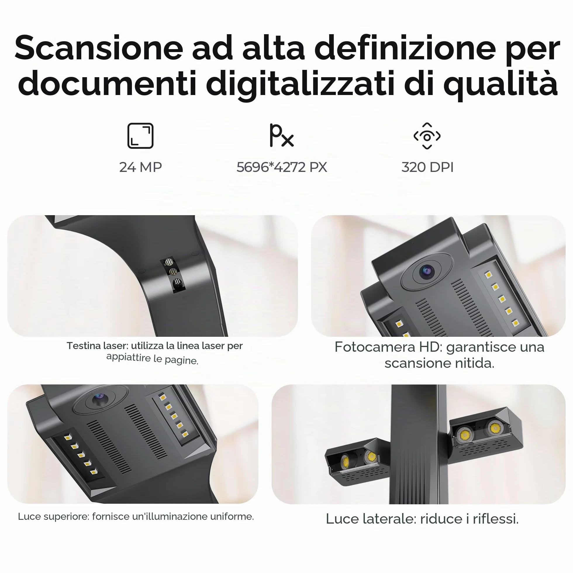 CZUR ET24 Pro 24MP Scanner di Documenti, professionale A3 Scanner con HDMI, OCR 180+ Lingue, 320Dpi, Ttelecamera per Documenti, Windows, macOS e Linux
