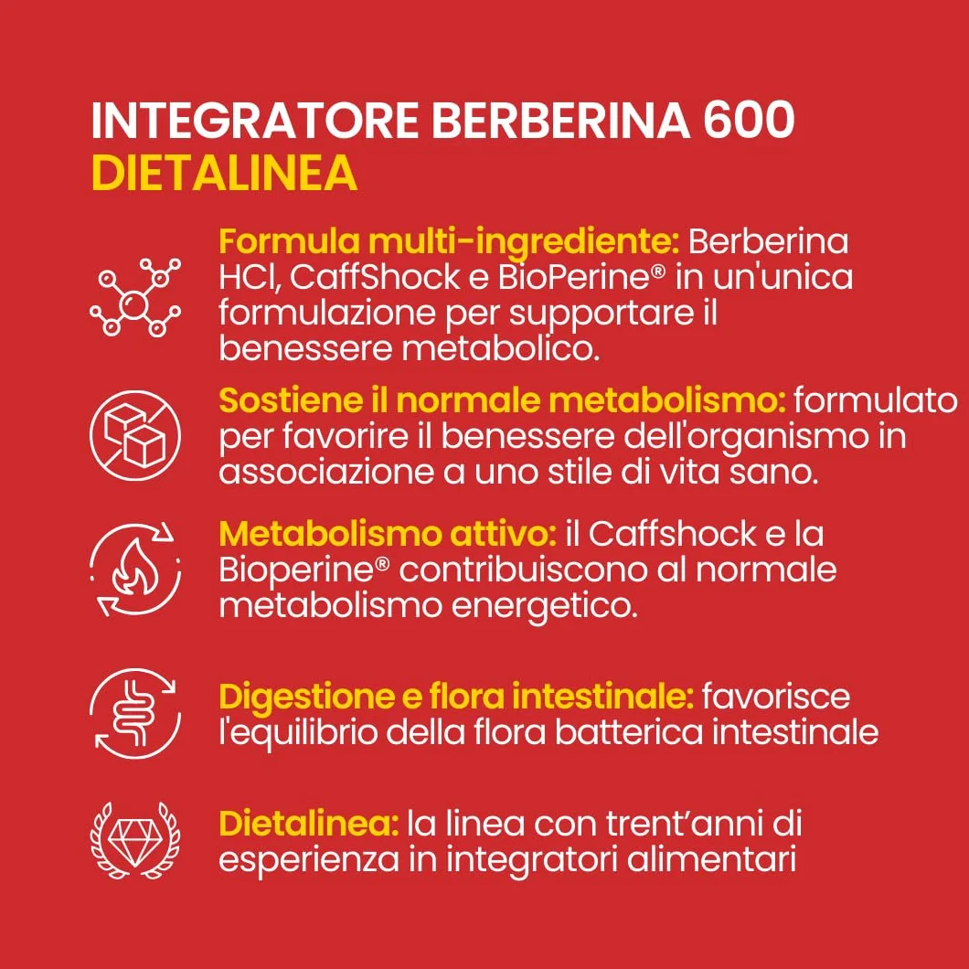 DietaLinea Berberina 600 Fat Slim con CaffShock Integratore con Cromo Picolinato e Coleus 60 Compresse