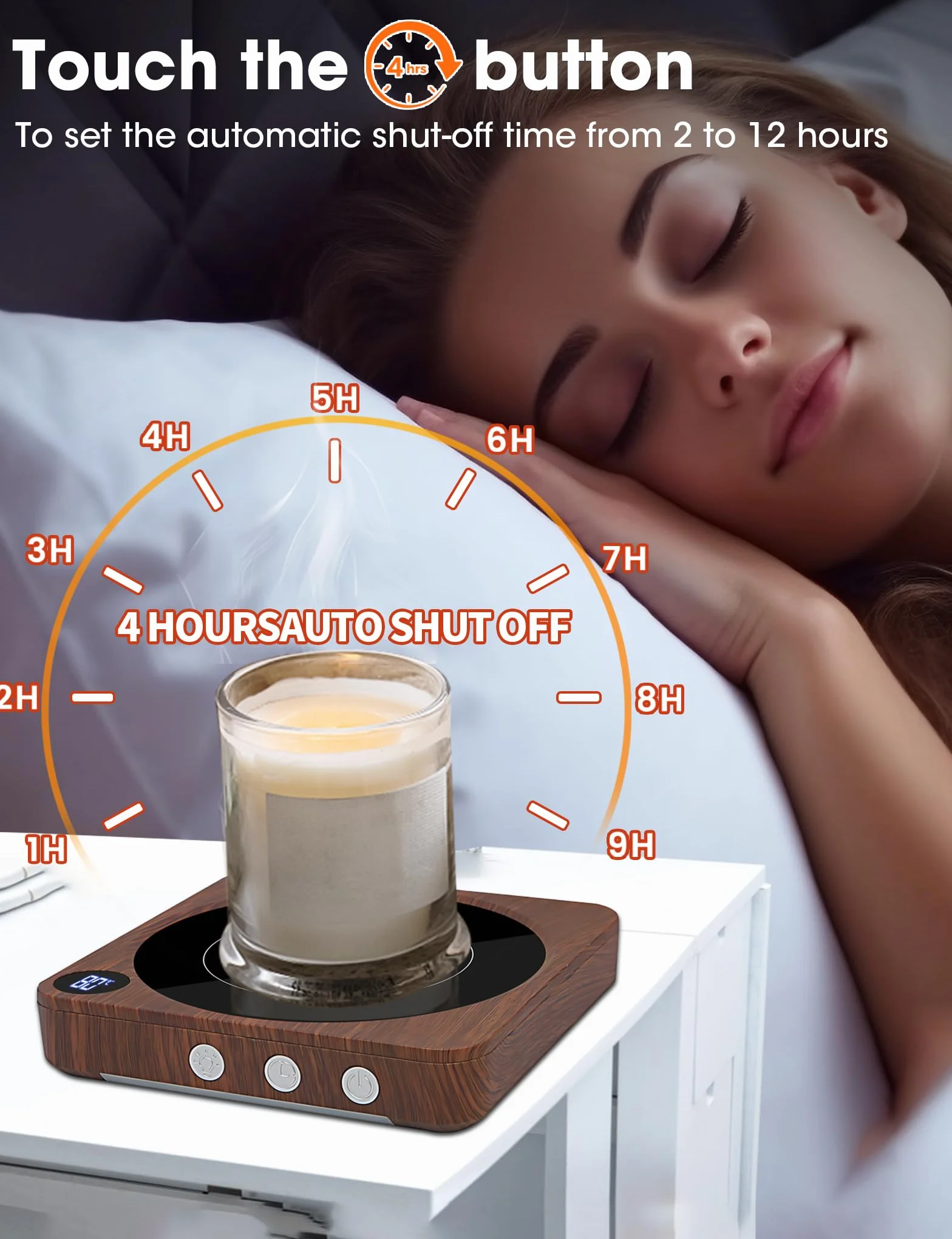 MQFORU Scaldatazze, Scalda Caffè da Tavolo con Display Della Temperatura, Spegnimento Automatico 2-12H, Scalda Candele Intelligente, Scalda Bevande con il Miglior Sapore di Caffè