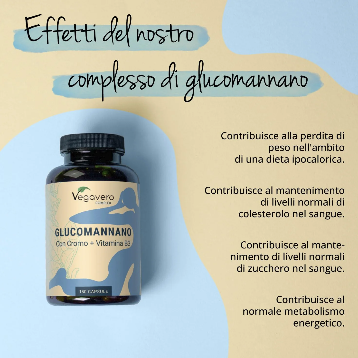 Glucomannano Complex Forte Alto Dosaggio Vegavero® z Witaminą B3 i Chromem