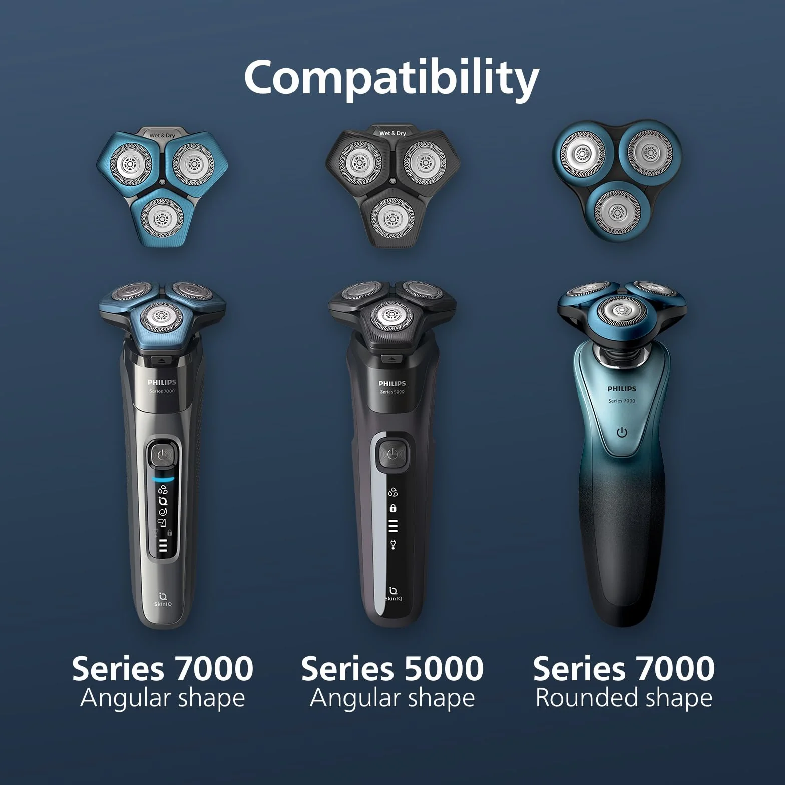 Philips SH71/50 Testine di Rasatura Compatibili Serie 5000 7000 3 Pezzi Autoaffilanti Sostituiscono RQ12/70 RQ12/60 SH60/70 SH70/70