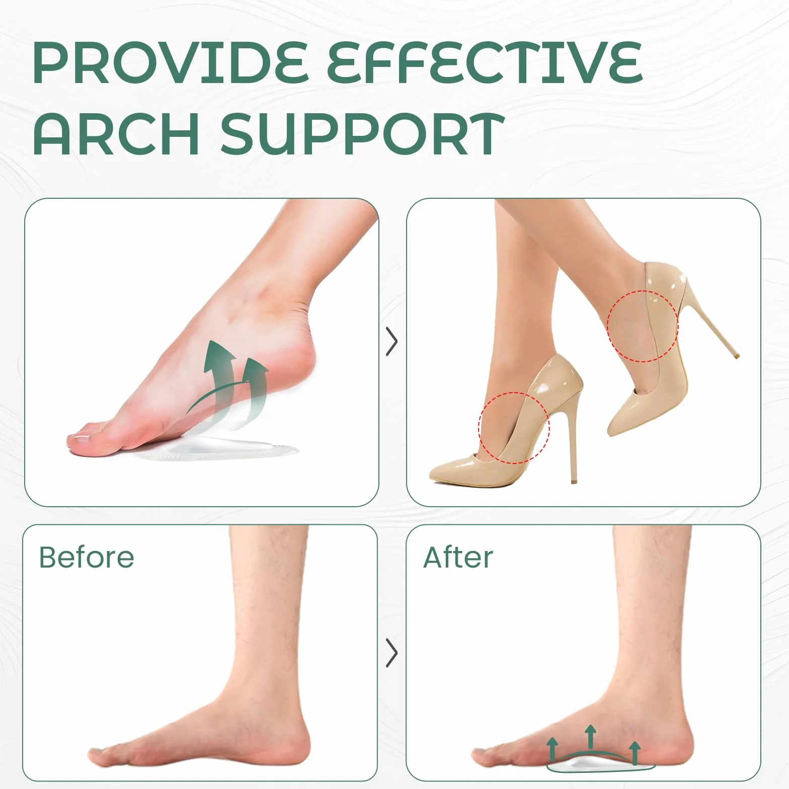 Welnove 8 Paia Gel Solette per Fascite Plantare, Arco di Sostegno Imbottiture Piedi Piatti, Altezza 0,8cm