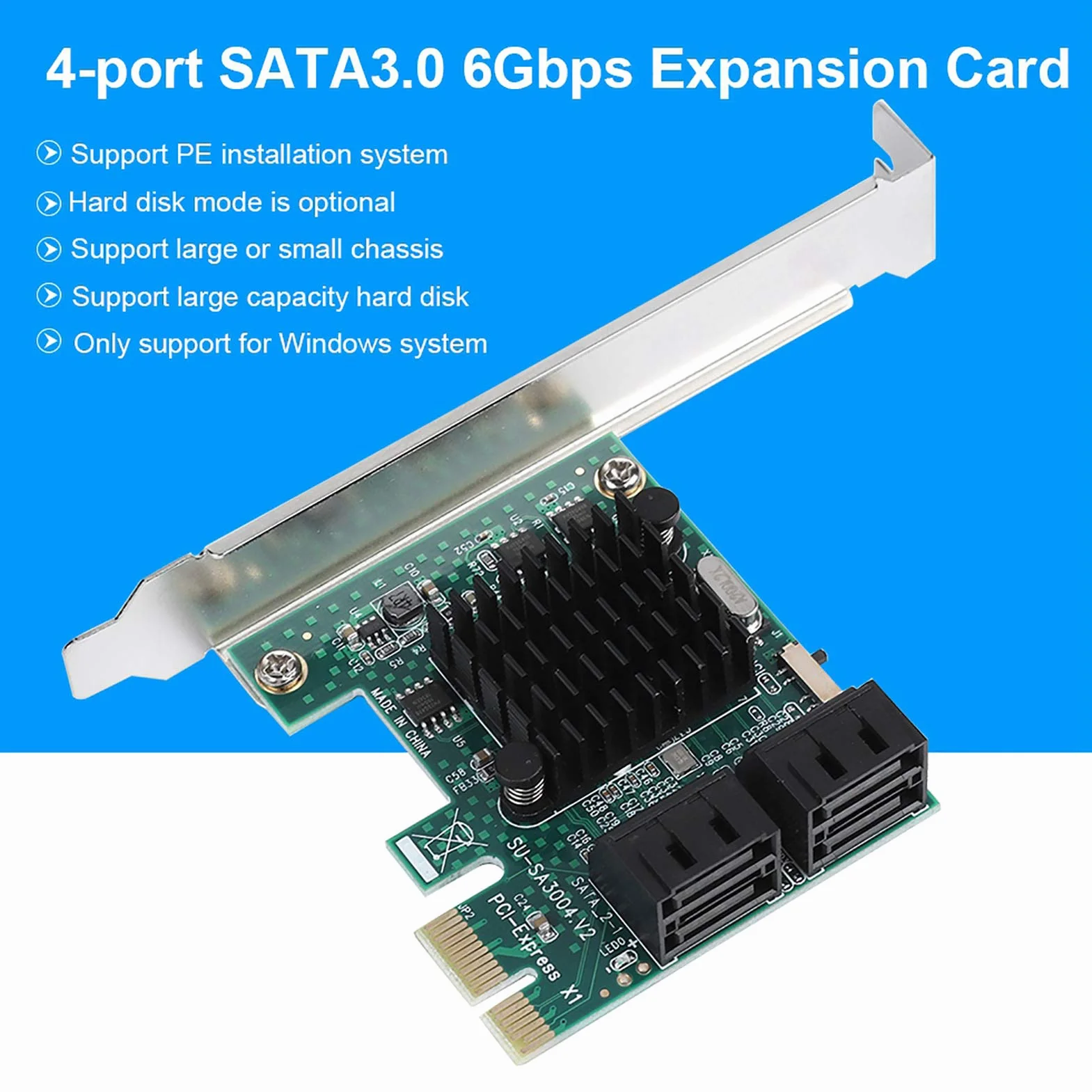 Bewinner Scheda di espansione a 4 porte da PCIE a SATA 3.0 Scheda di espansione 6G SATA 3.0 Scheda di espansione PCI Express Scheda PCIe per XP / 2003 / Vista / / /
