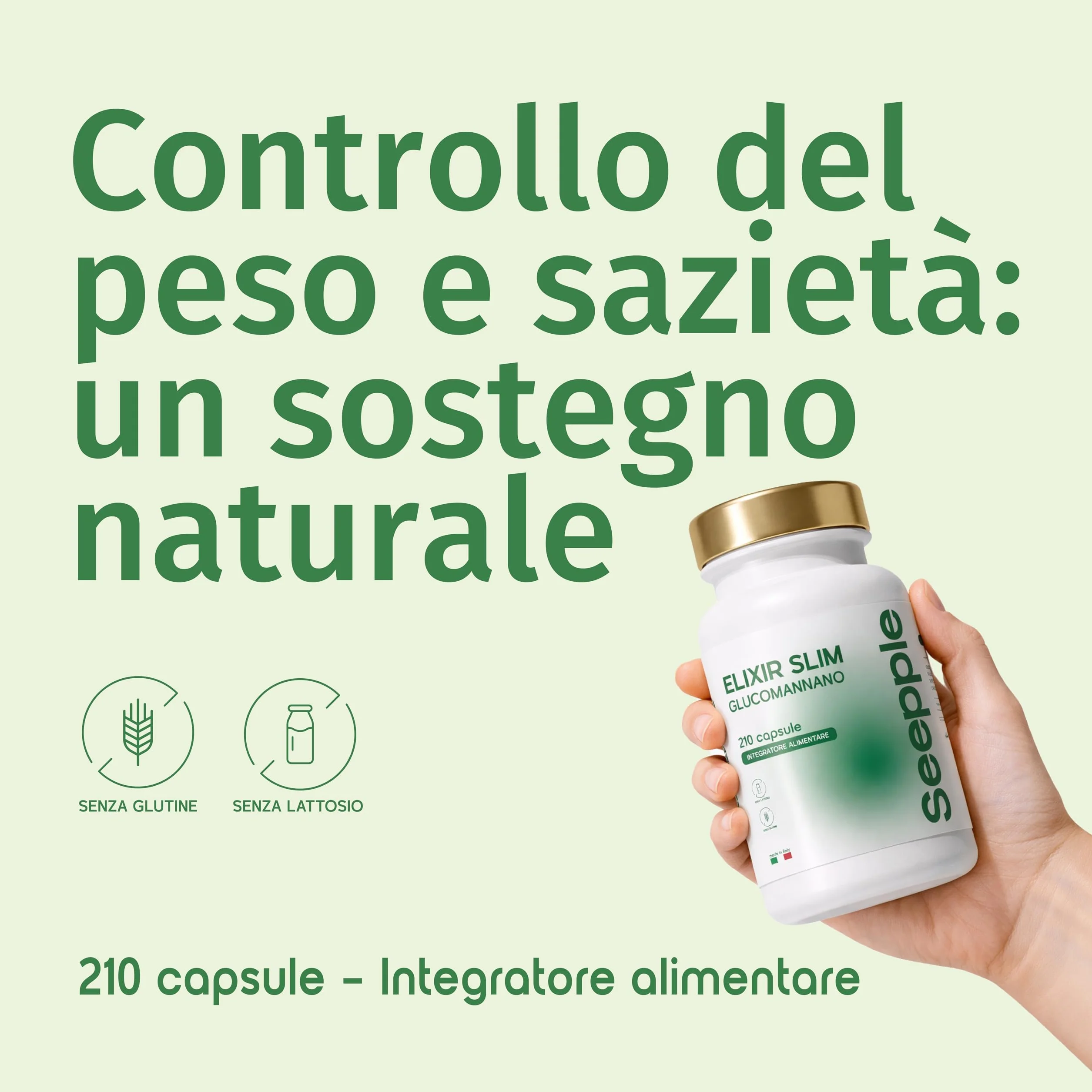 ELIXIR SLIM GLUCOMANNANO Integratore Controllo del Peso 210 Capsule Made In Italy