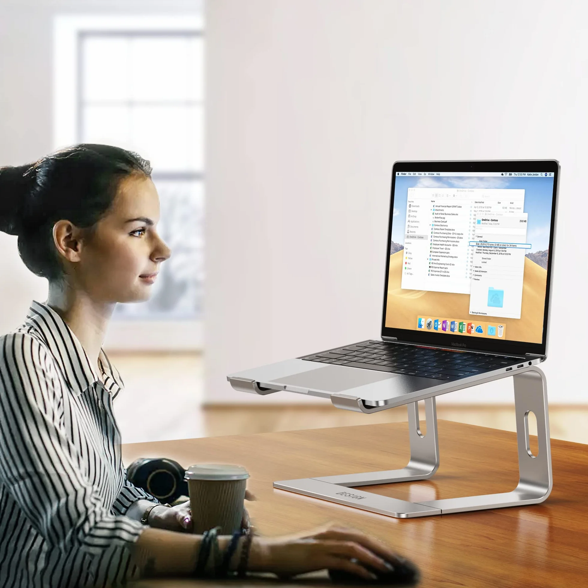 BESIGN LS03S Supporto PC Portatile, Supporto per Portatile Ergonomico in Alluminio, Supporto per Laptop Compatibile con Portatili da 10-15,6", Metallo Argento