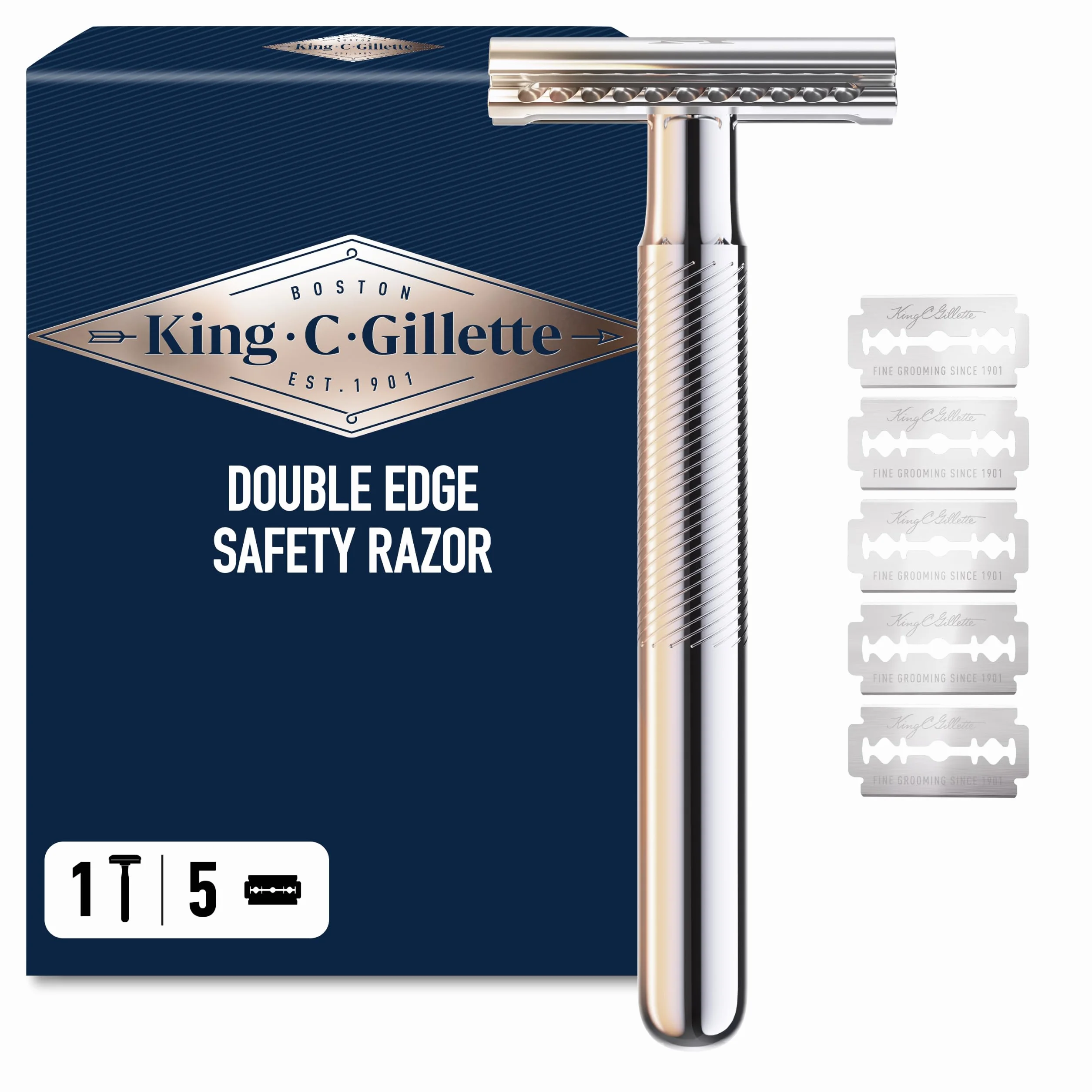 King C. Gillette Rasoio di Sicurezza in Acciaio Inossidabile con 5 Lamette Rivestite di Platino