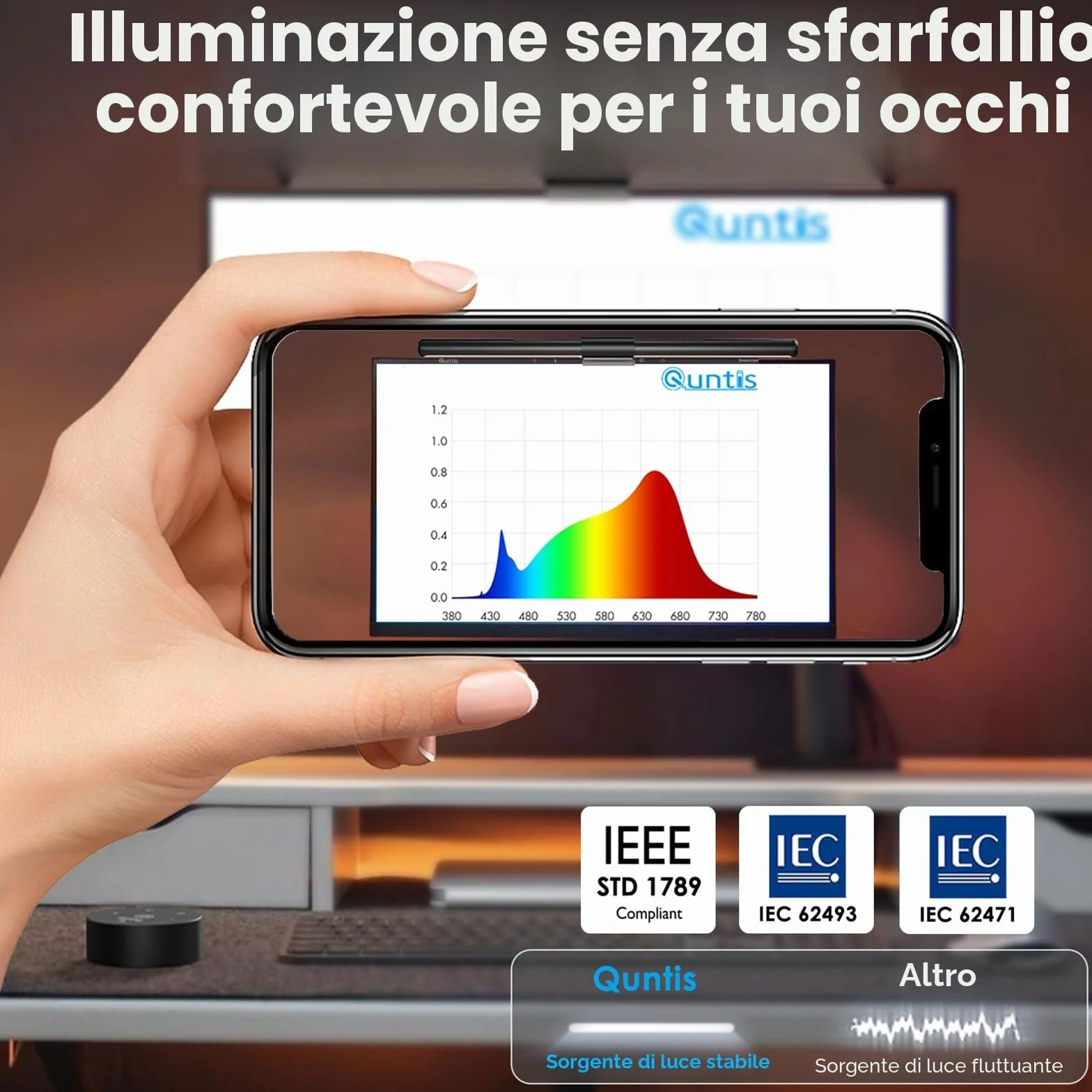 Quntis Lampada Monitor con Telecomando e Touch 40cm, Luce Monitor Curvo con Dimmer Automatico e Timer, Lampada Led PC di Protezione Gli Occhi per la Lettura Lavoro
